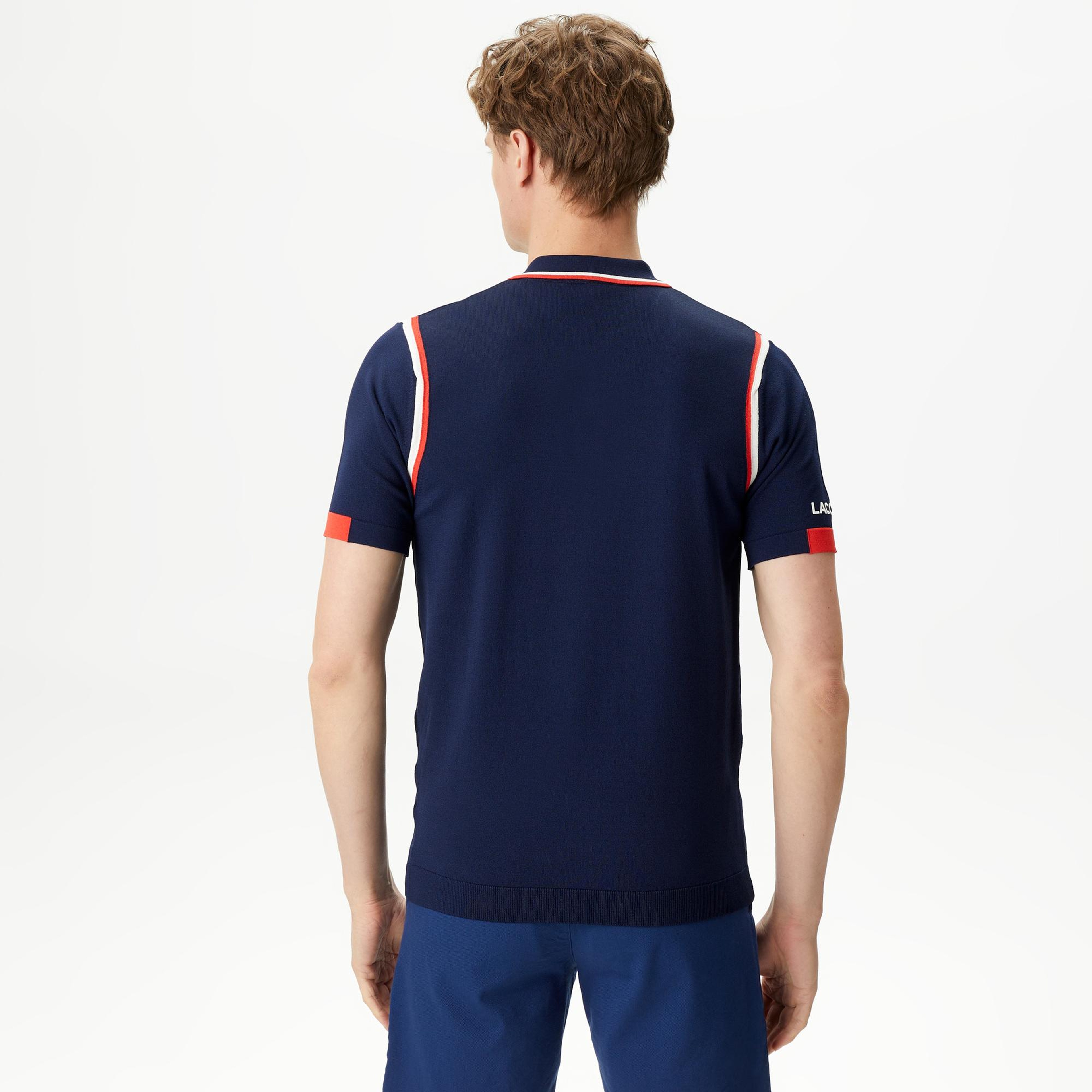 Erkek Regular Fit Polo Yaka Renk Bloklu Lacivert Triko