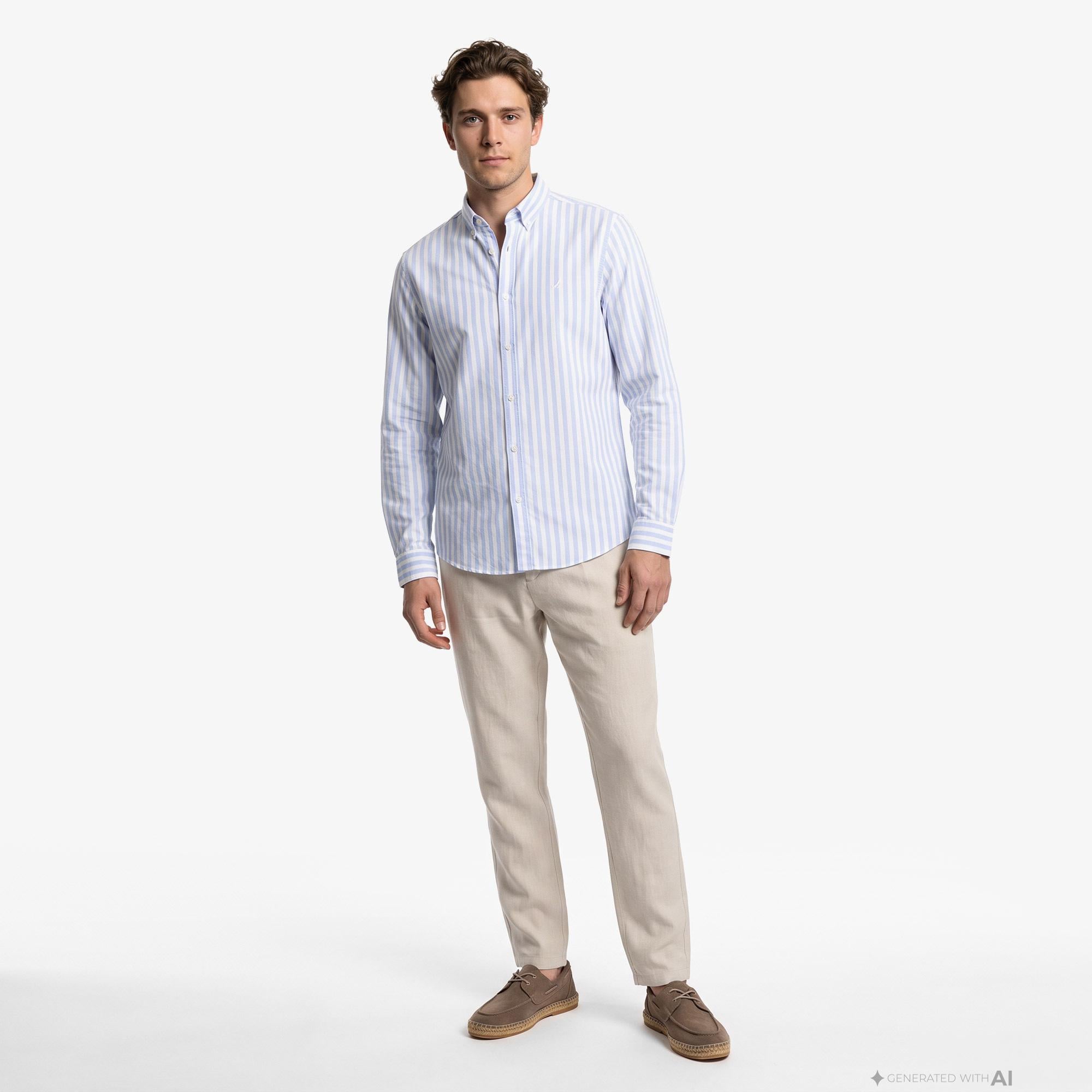Nautica Erkek Mavi Regular Fit Çizgili Gömlek