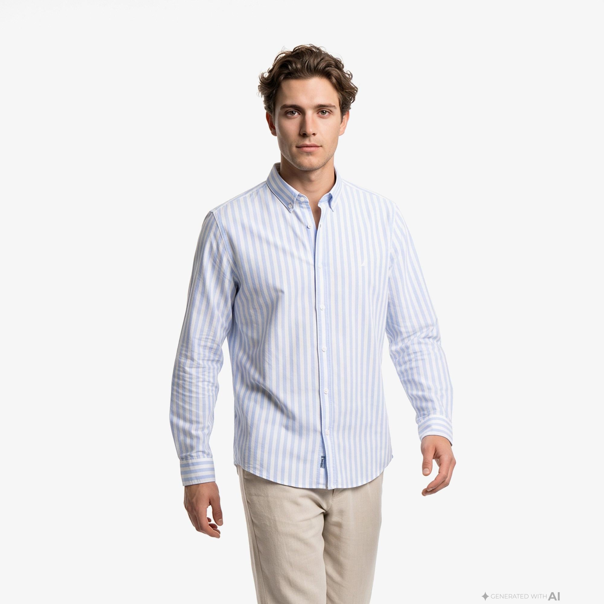 Nautica Erkek Mavi Regular Fit Çizgili Gömlek