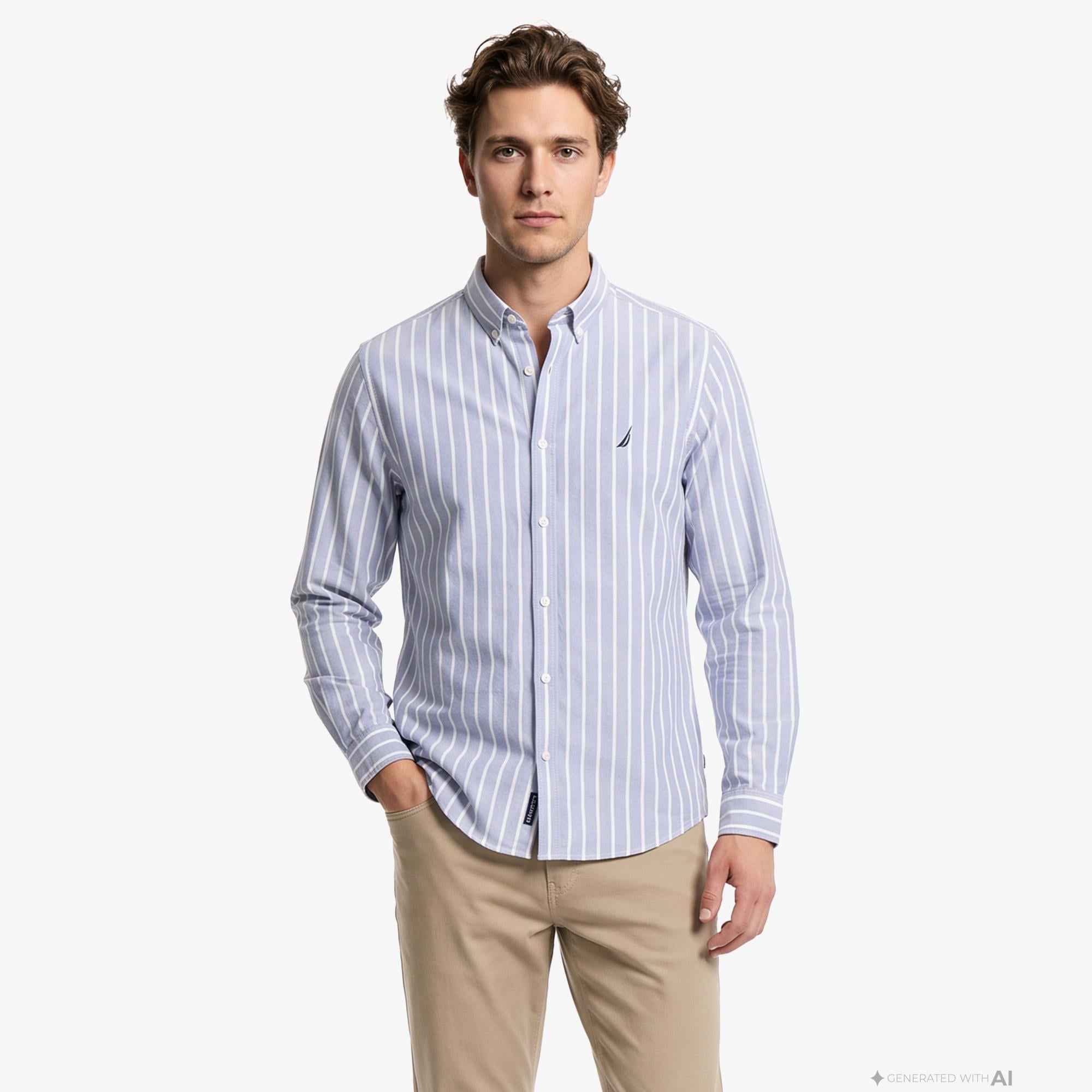 Nautica Erkek Mavi Regular Fit Çizgili Gömlek