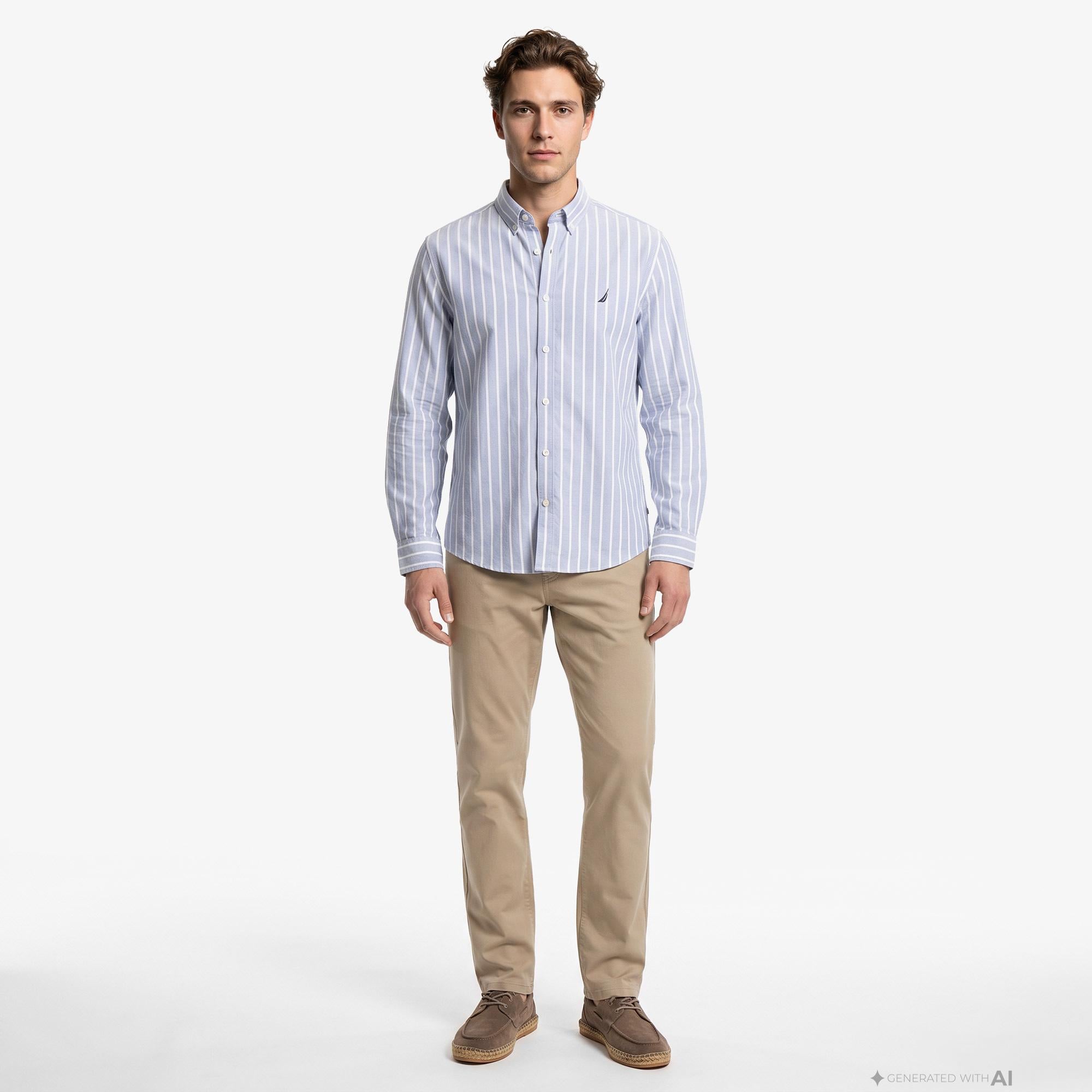 Nautica Erkek Mavi Regular Fit Çizgili Gömlek