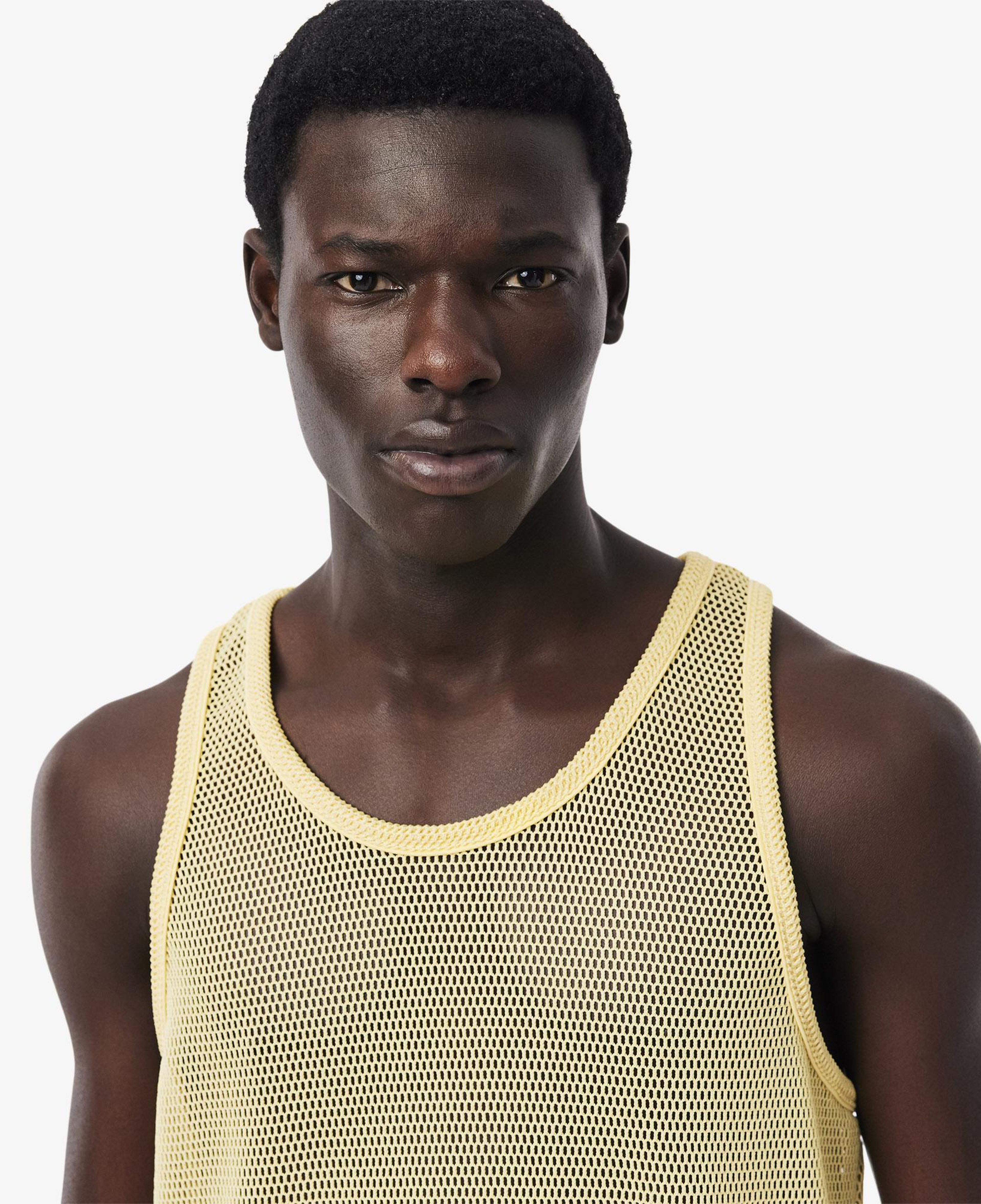 SS25 RUNWAY Erkek Slim Fit Kolsuz Bisiklet Yaka Sarı T-Shirt