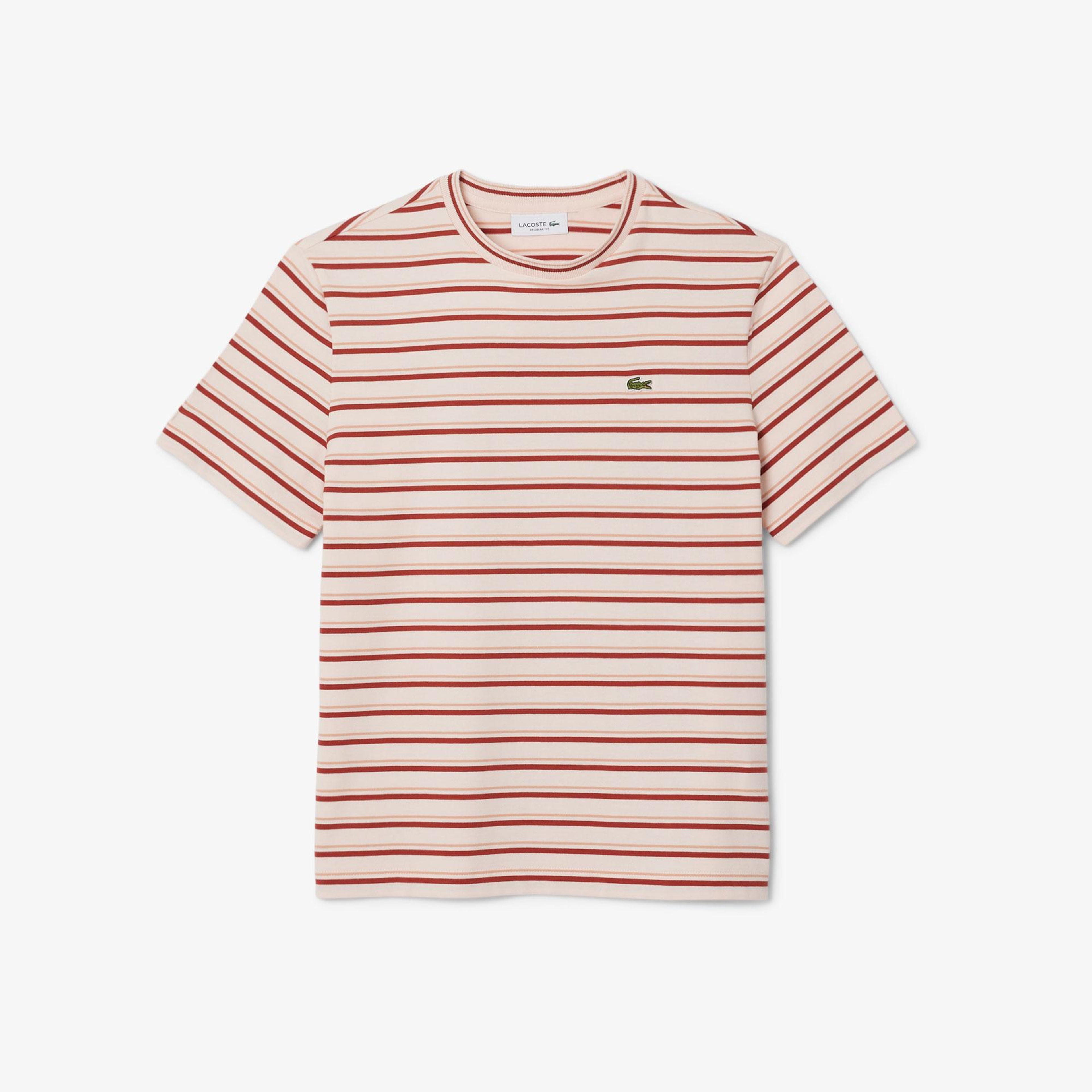Kadın Regular Fit Bisiklet Yaka Çizgili Bej T-Shirt