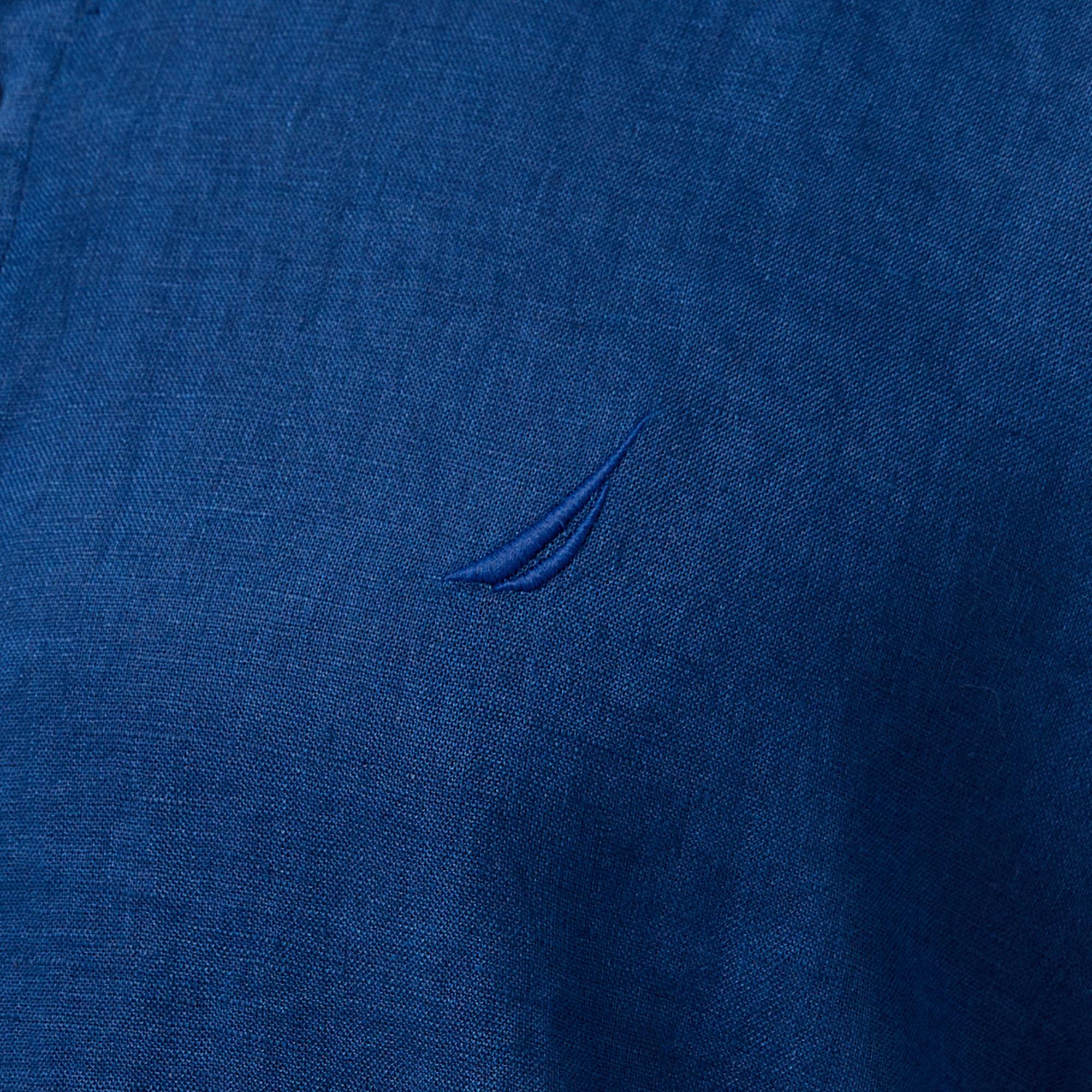 Nautica Erkek Mavi Classic Fit Keten Gömlek