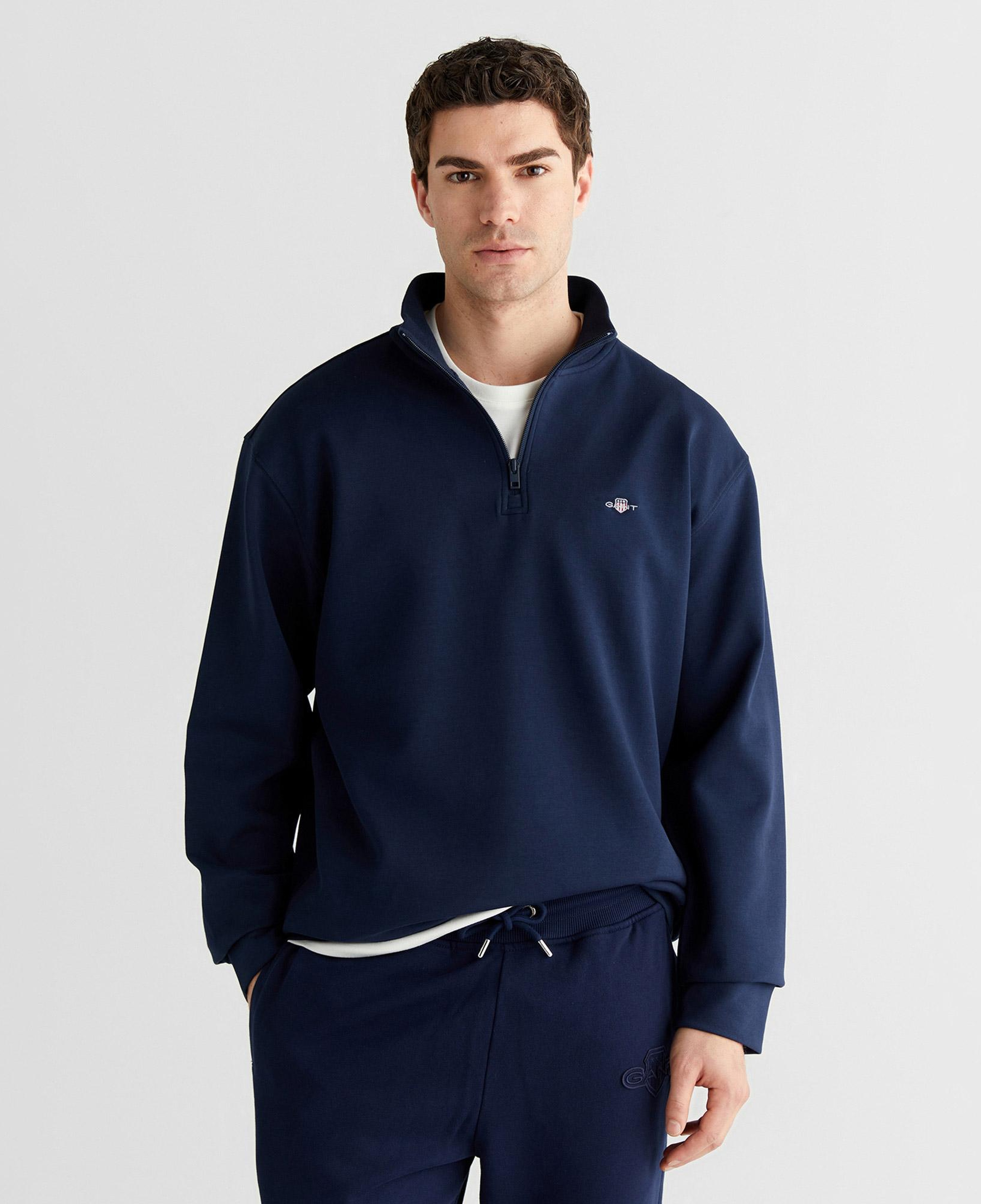 GANT Erkek Lacivert Relaxed Fit Yarım Fermuarlı Sweatshirt