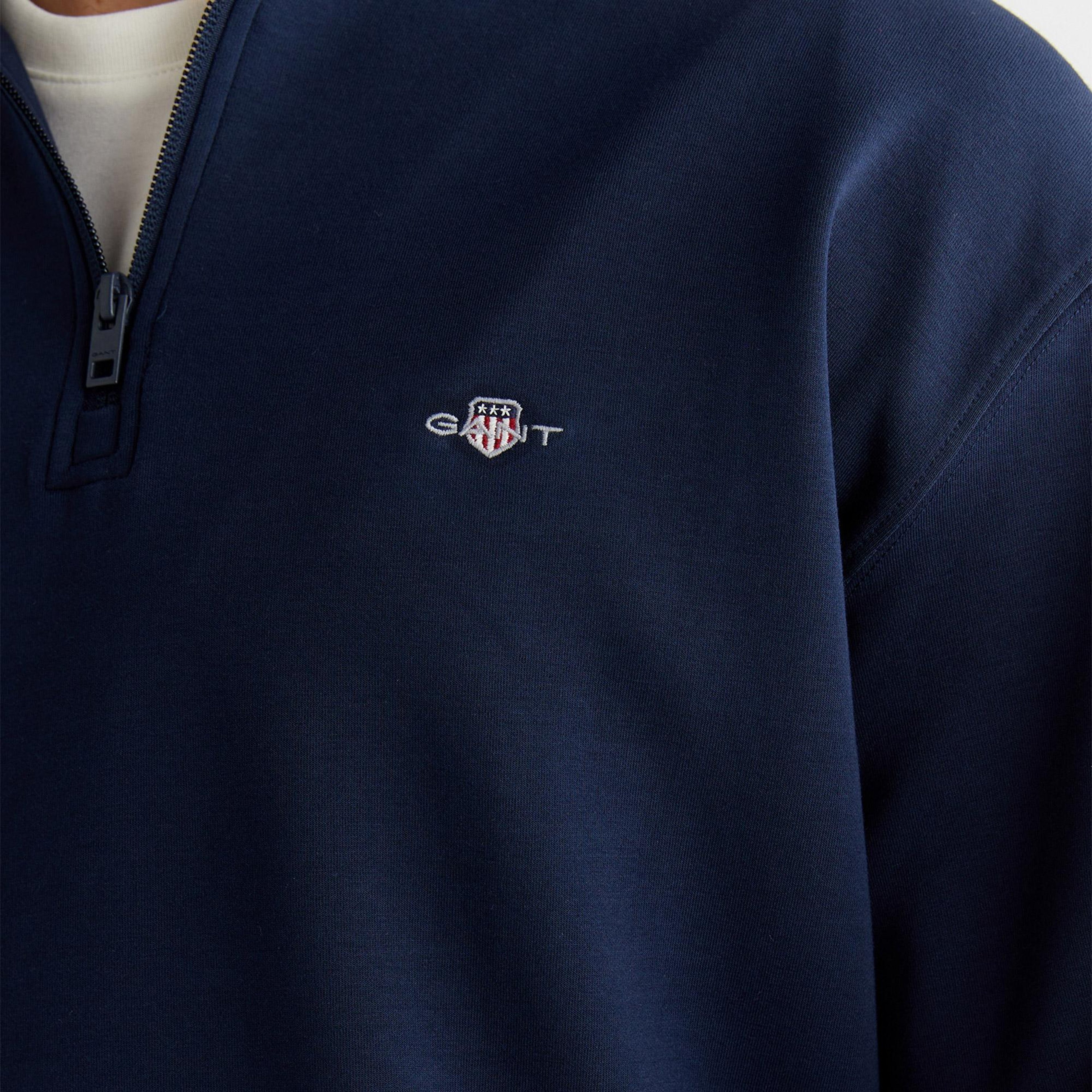 GANT Erkek Lacivert Relaxed Fit Yarım Fermuarlı Sweatshirt