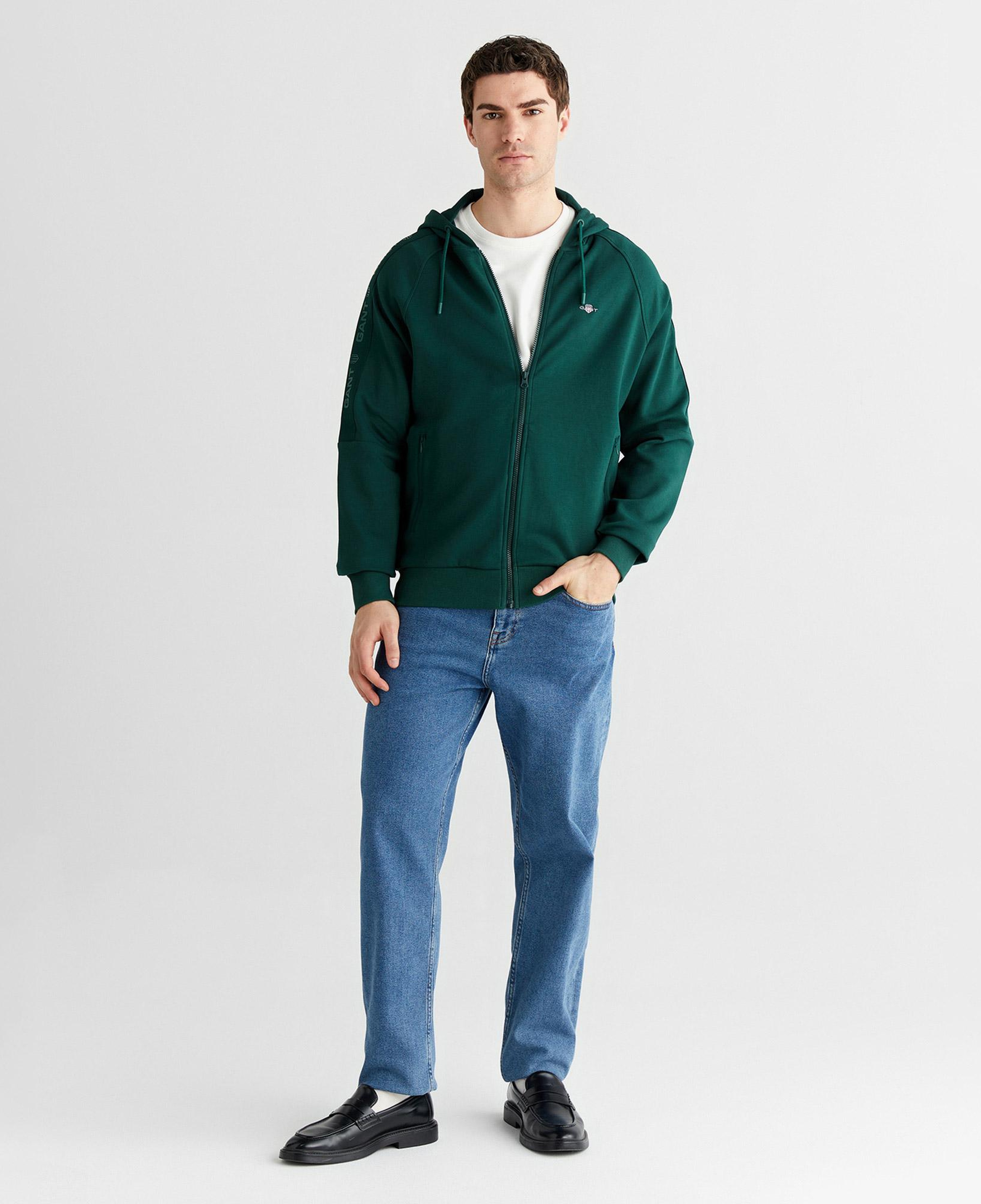 GANT Erkek Yeşil Fermuarlı Kapüşonlu Sweatshirt