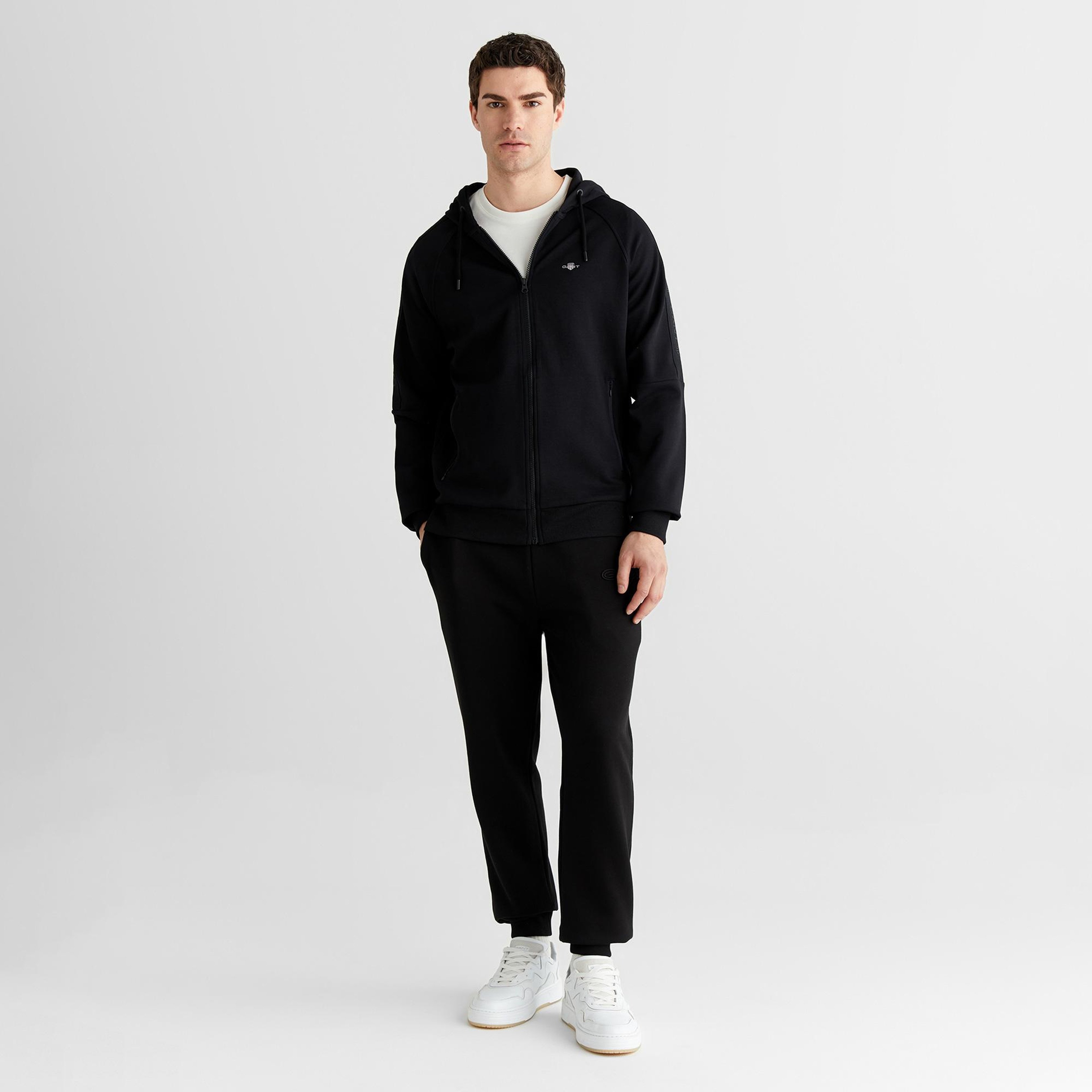 GANT Erkek Siyah Fermuarlı Kapüşonlu Sweatshirt