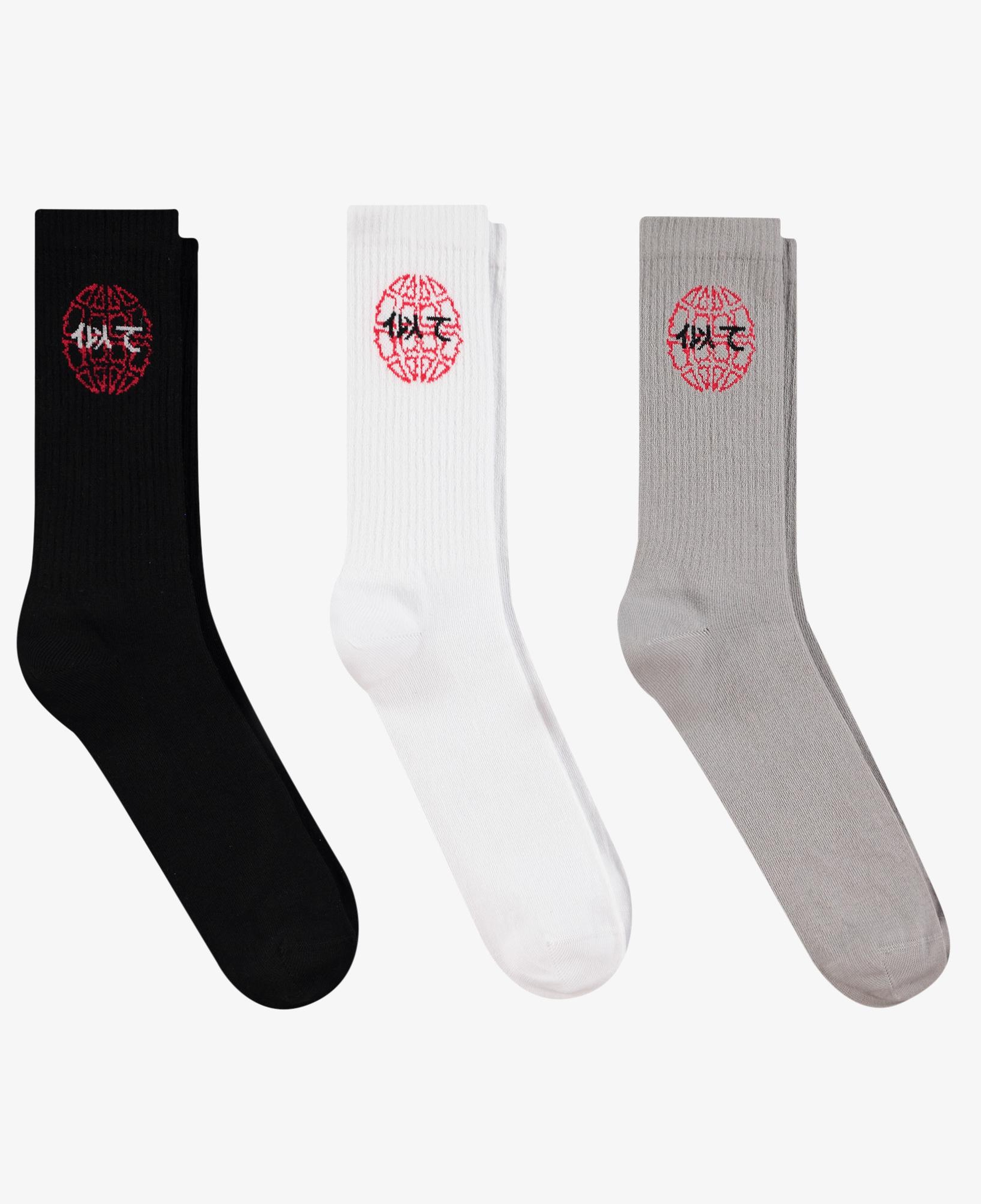 UNITED4 Unisex Beyaz - Siyah - Gri 3'lü Soket Çorap