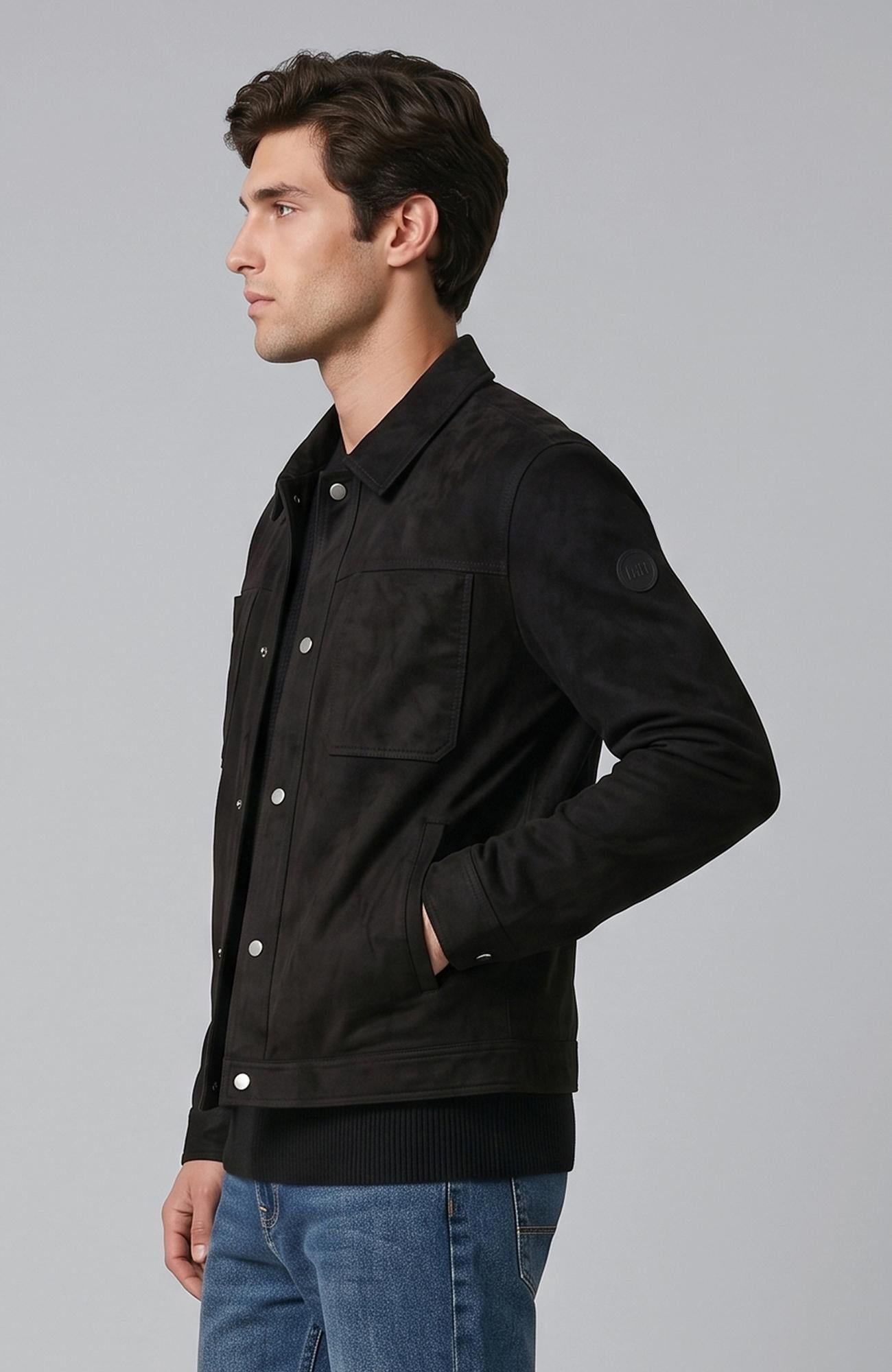 Network Erkek Siyah Slim Fit Yan Cep Detaylı Dış Gömlek