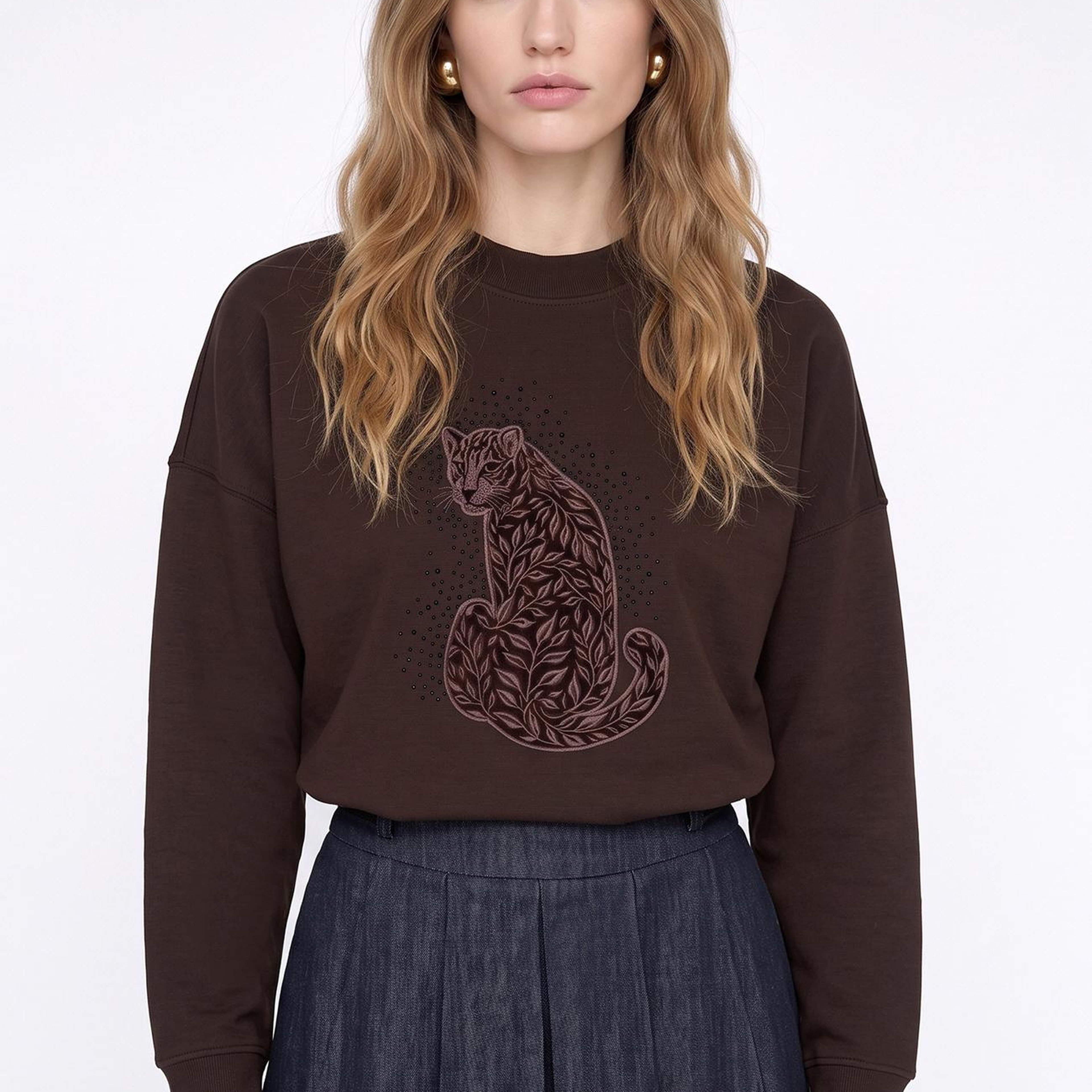 Network Kadın N-Tech Acı Kahve Kaplan Figürlü Sweatshirt