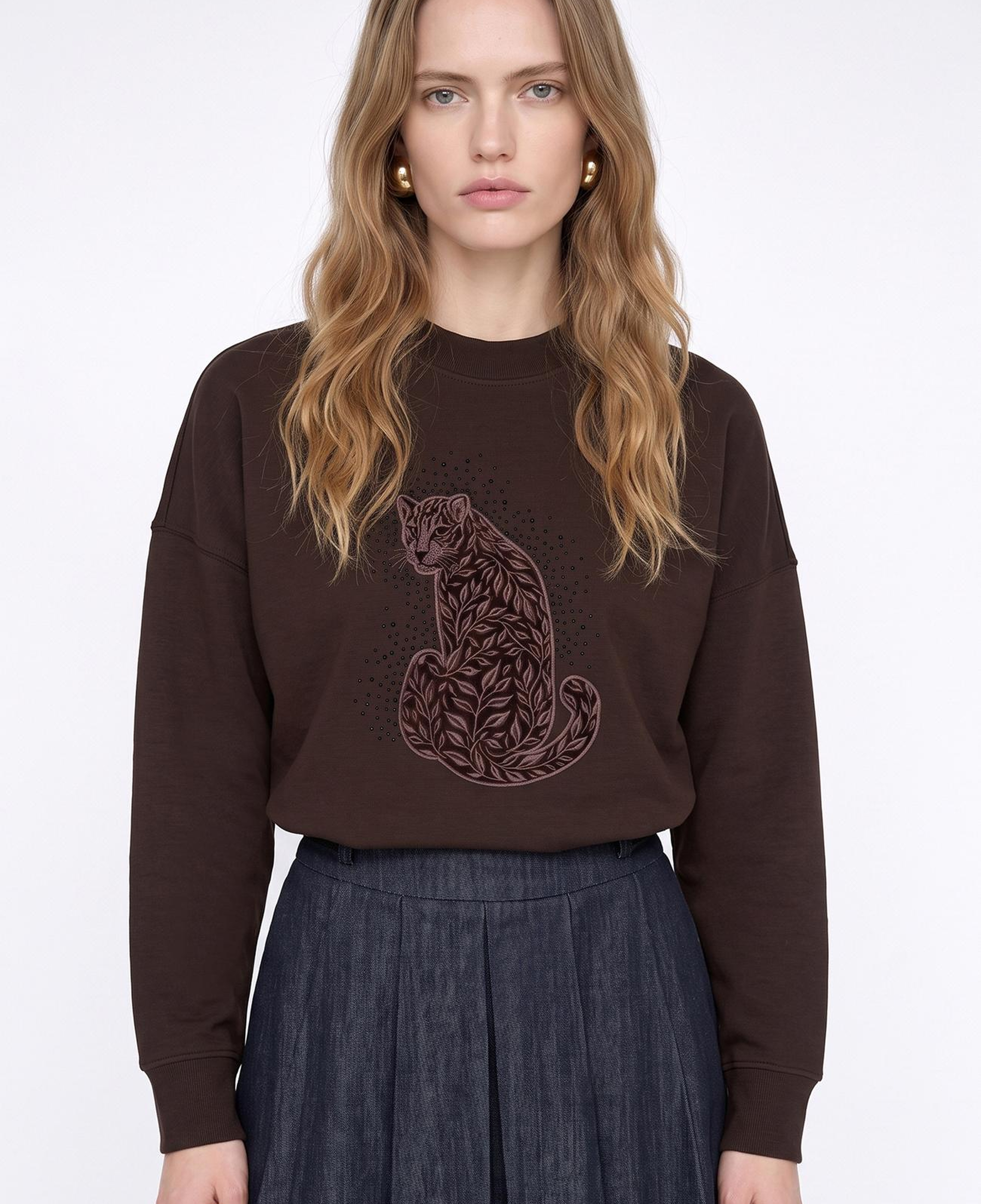 Network Kadın N-Tech Acı Kahve Kaplan Figürlü Sweatshirt