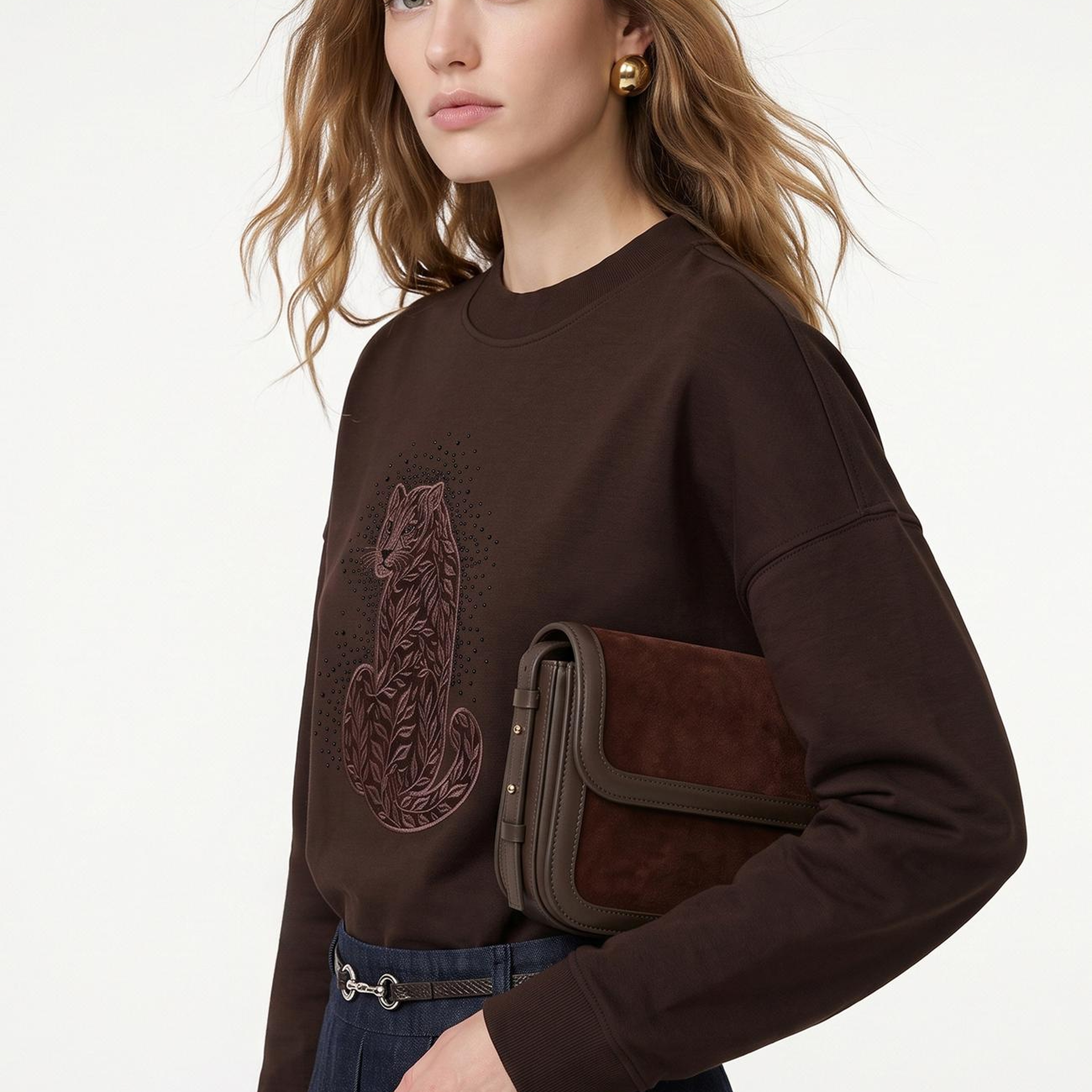 Network Kadın N-Tech Acı Kahve Kaplan Figürlü Sweatshirt