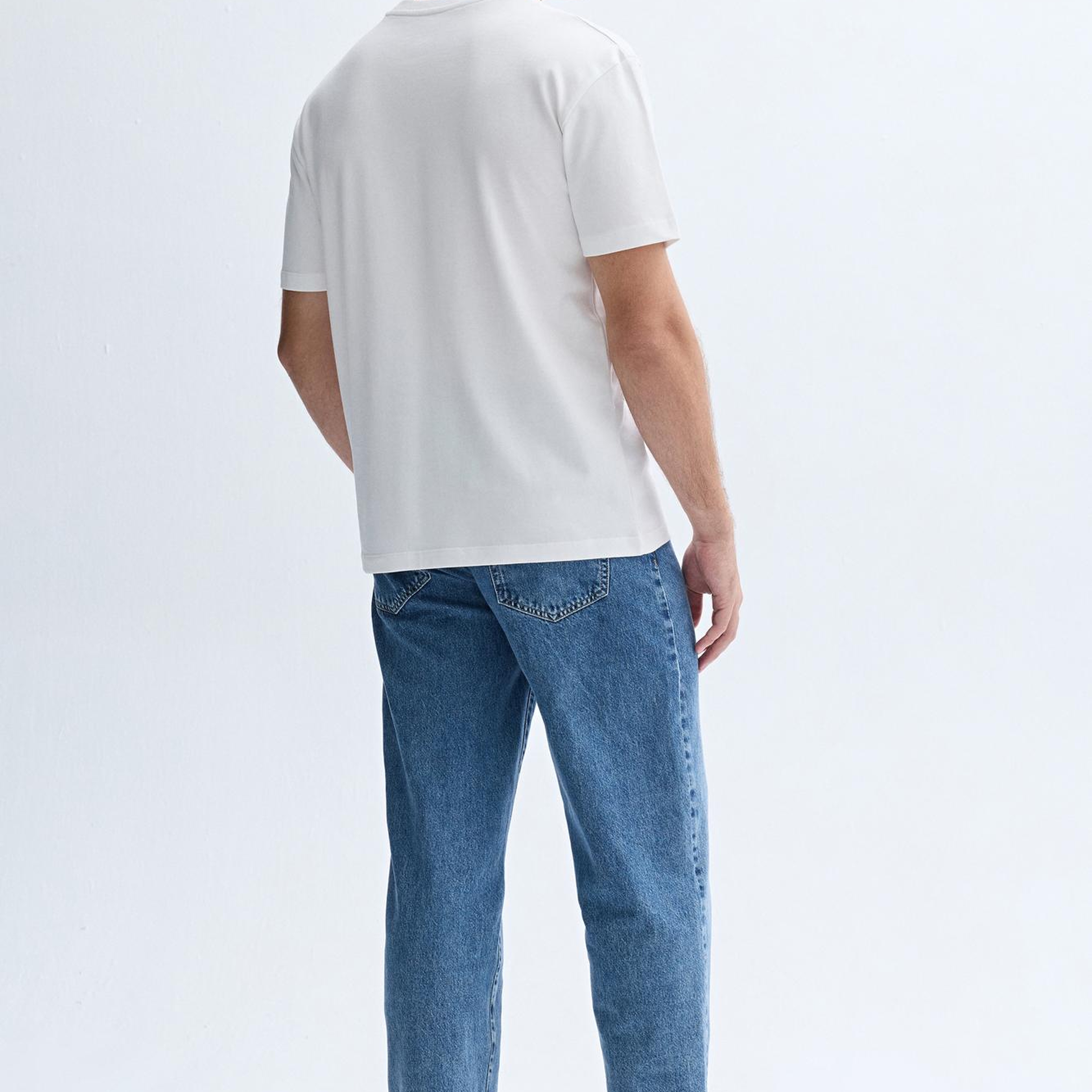 Erkek Kırık Beyaz Comfort Fit Baskılı Bisiklet Yaka T-Shirt