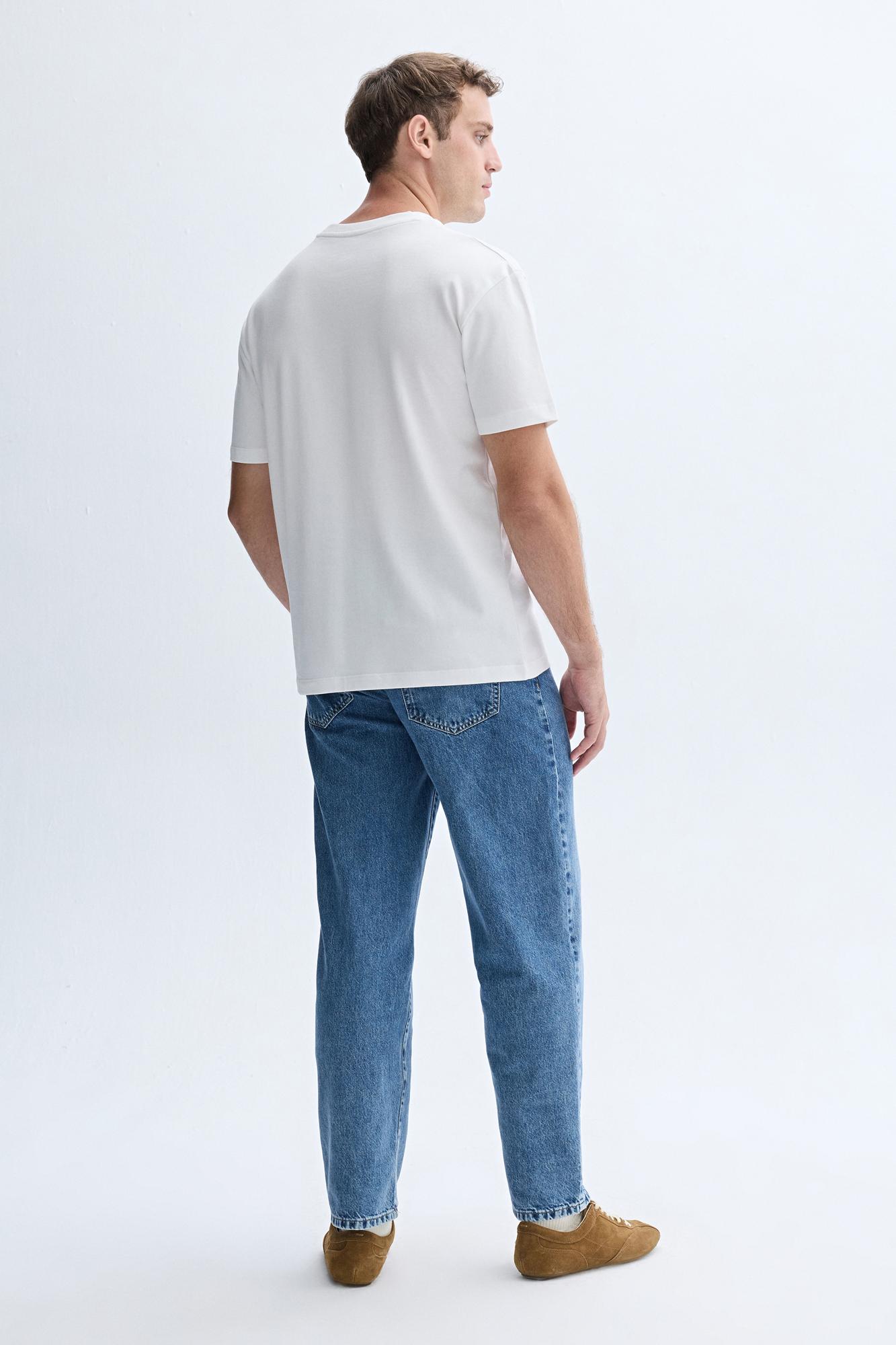 Erkek Kırık Beyaz Comfort Fit Baskılı Bisiklet Yaka T-Shirt