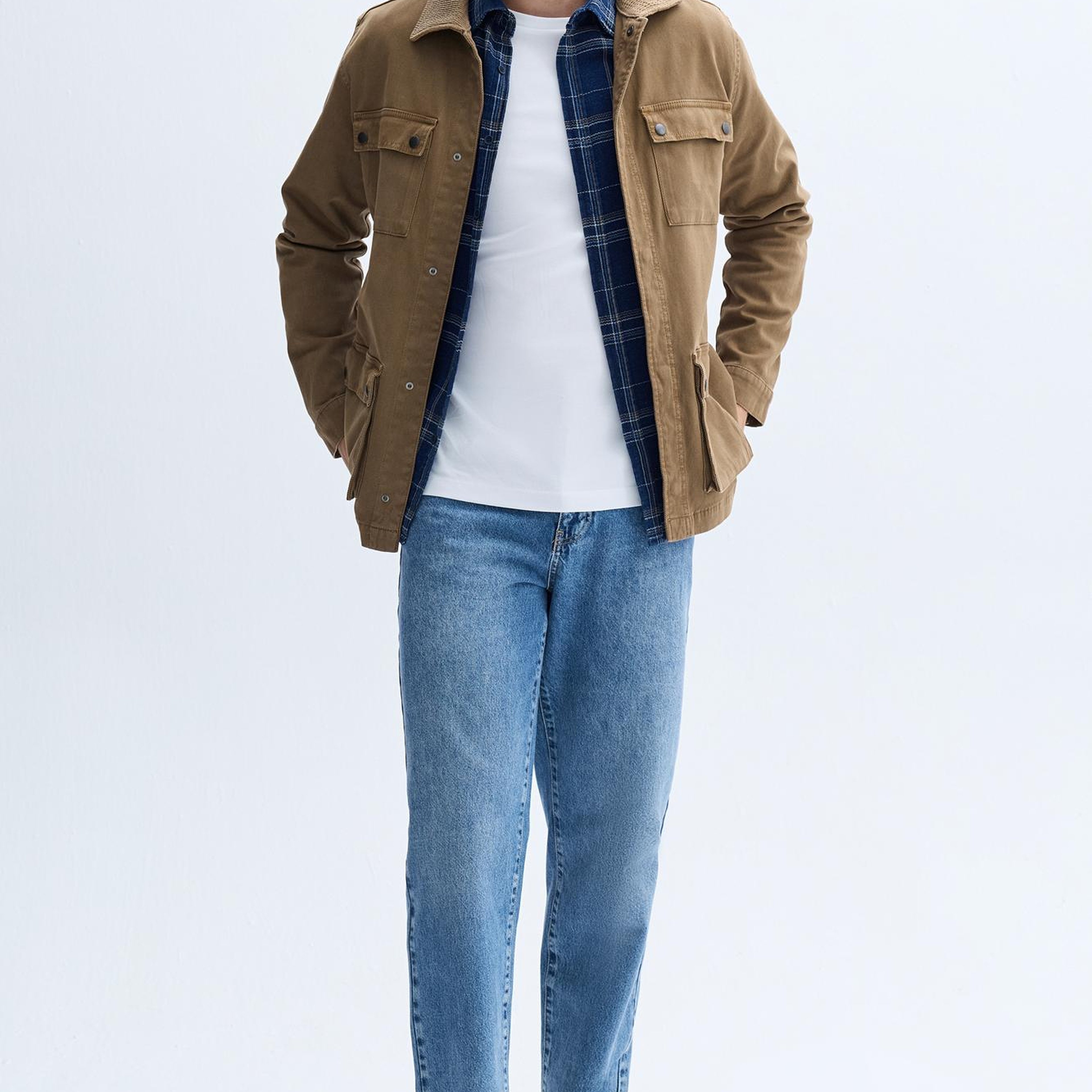 Erkek Kahverengi Yaka Detaylı Casual Ceket