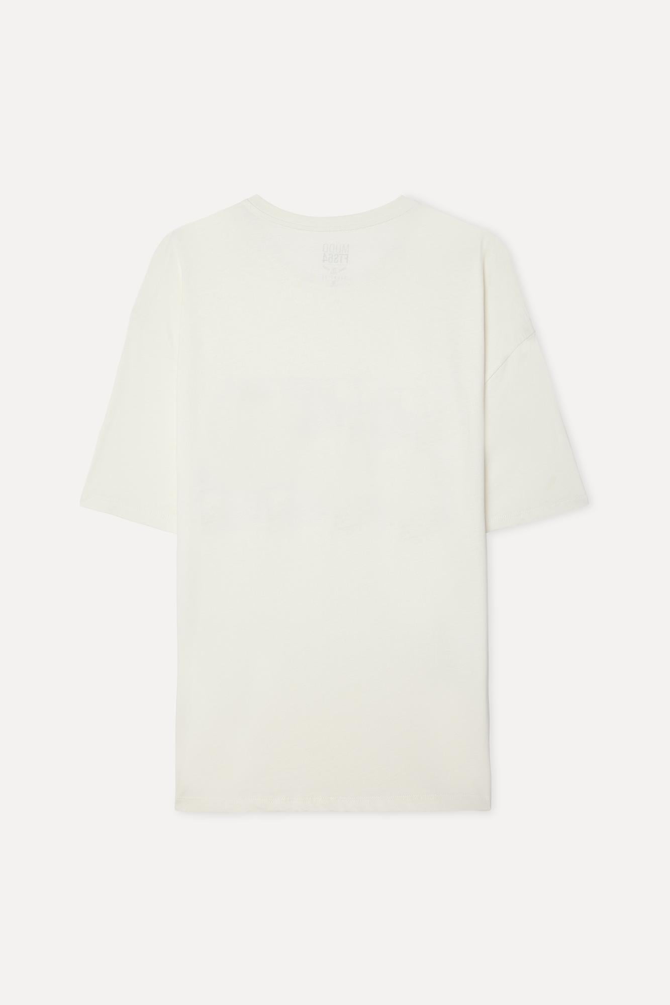 Erkek Kırık Beyaz Baskılı Oversize Bisiklet Yaka T-Shirt