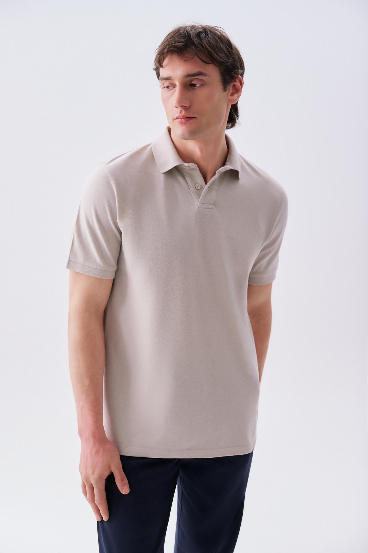 Erkek Bej Polo Yaka T-Shirt