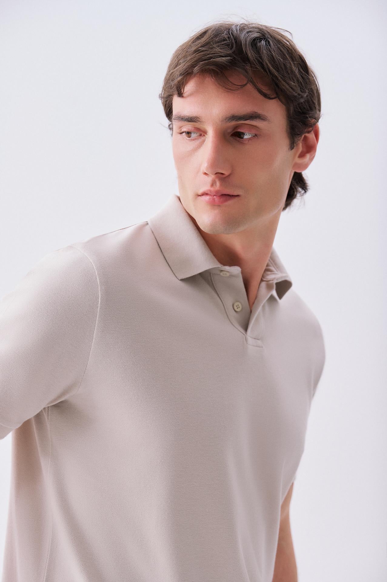 Erkek Bej Polo Yaka T-Shirt