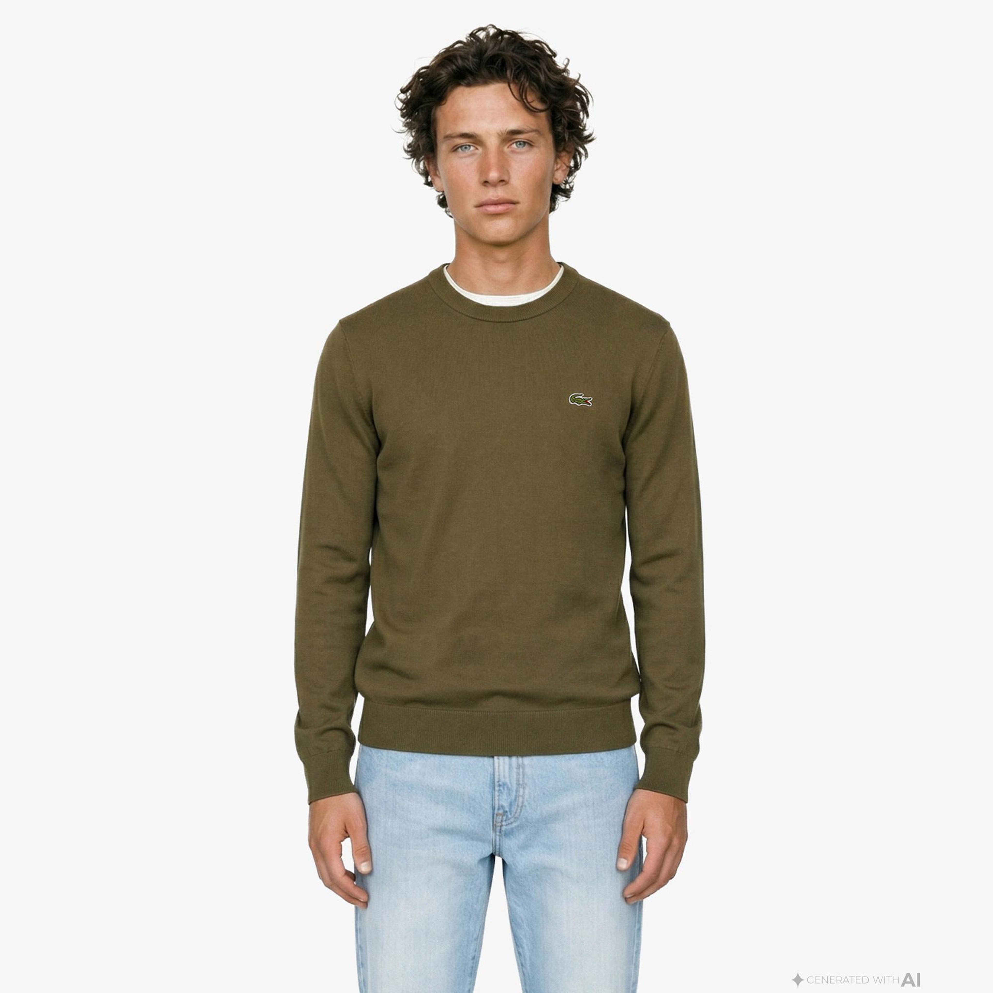 Lacoste Erkek Regular Fit Bisiklet Yaka Haki Kazak