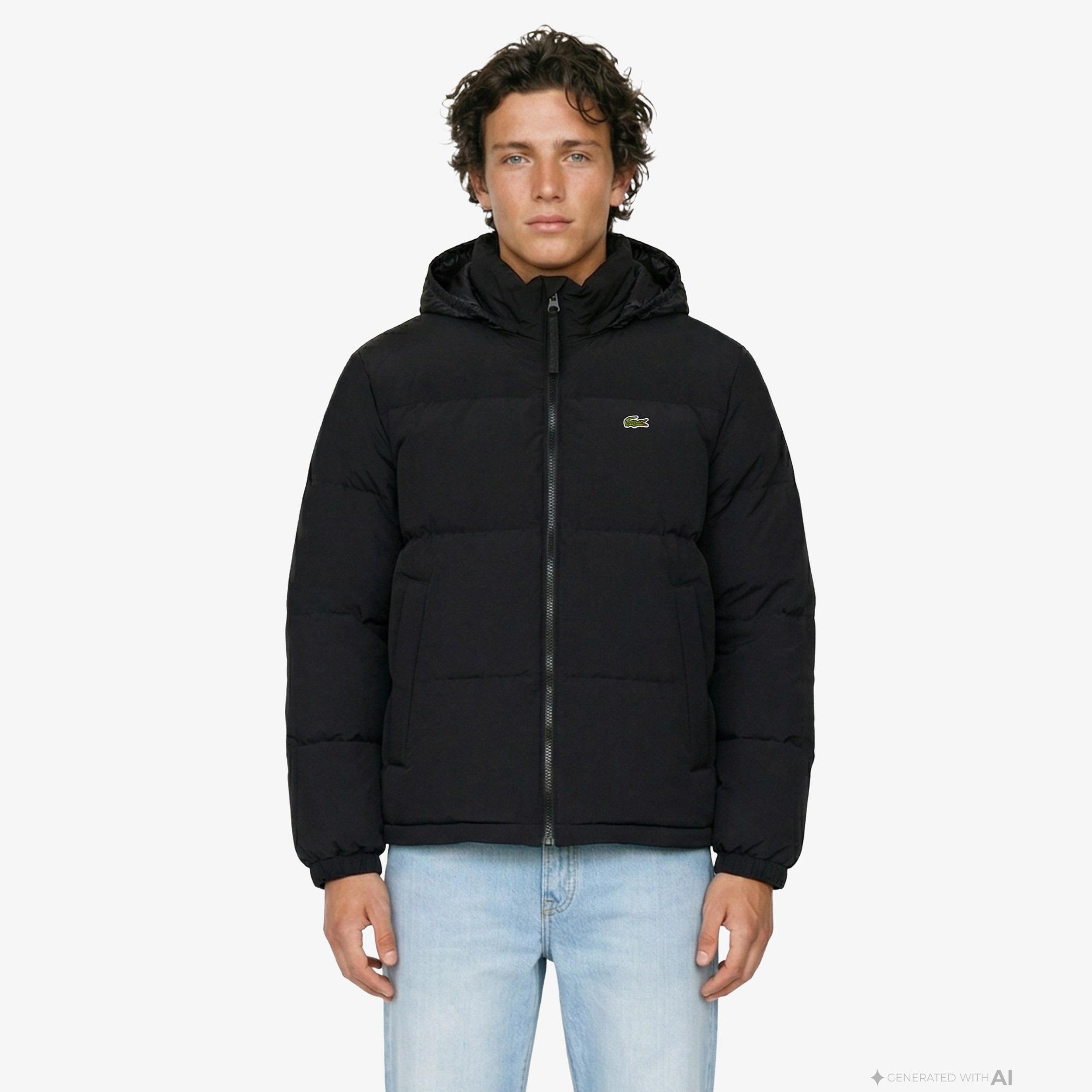 Erkek Relaxed Fit Kapüşonlu Siyah Mont