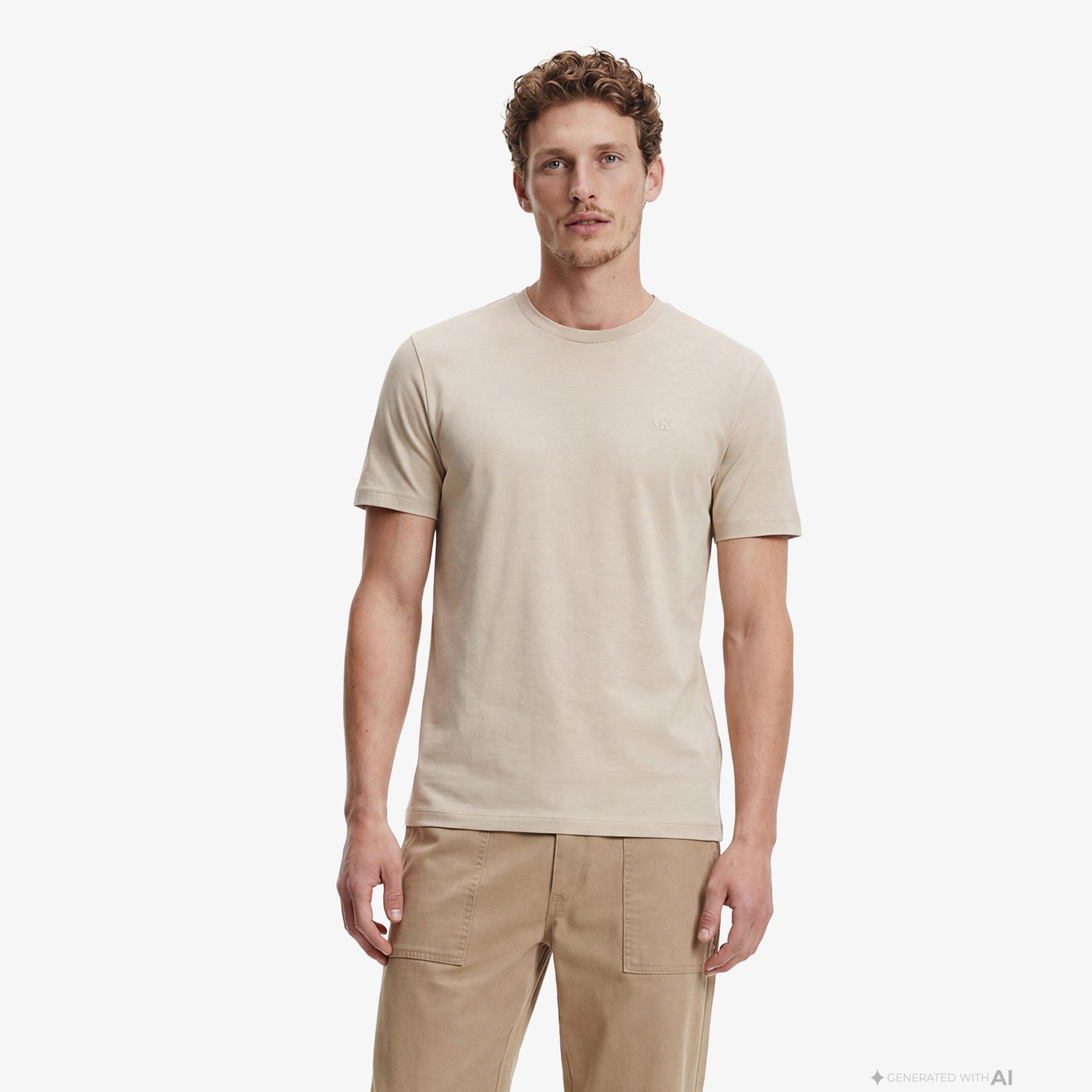 Calvin Klein Supima Chest Emblem Crewneck Erkek Kahverengi T-Shirt