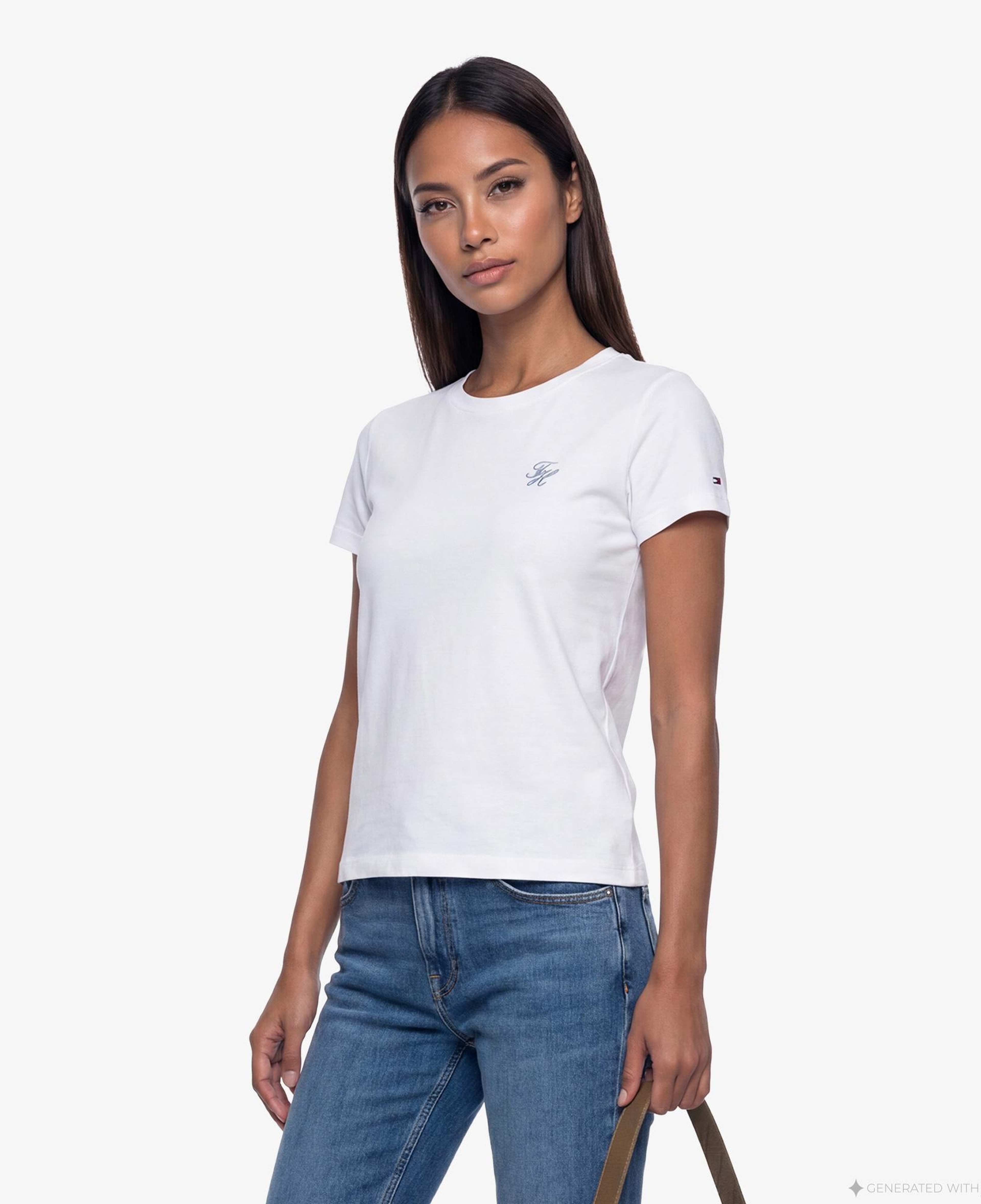 Tommy Hilfiger Script Kadın Beyaz T-Shirt