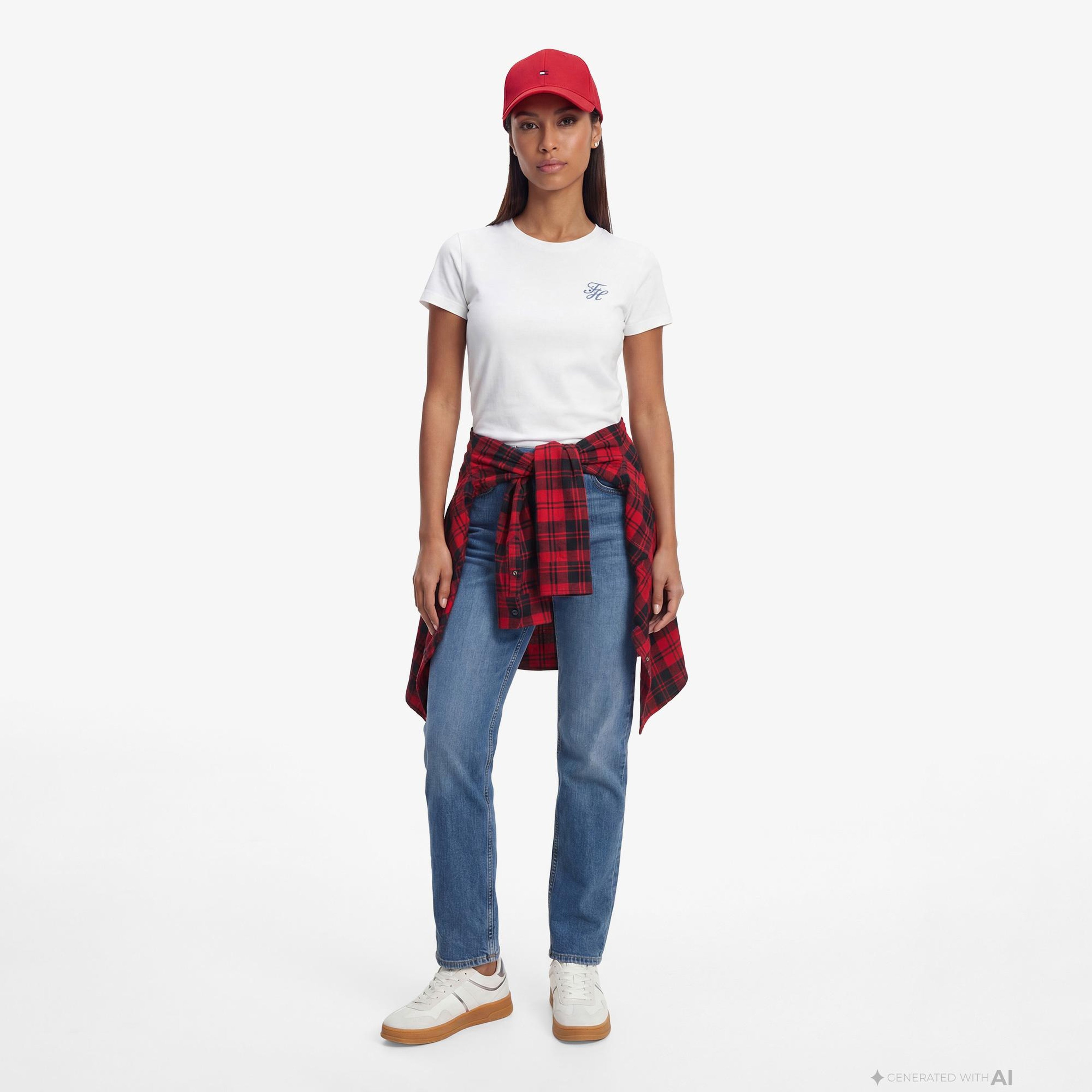 Tommy Hilfiger Script Kadın Beyaz T-Shirt