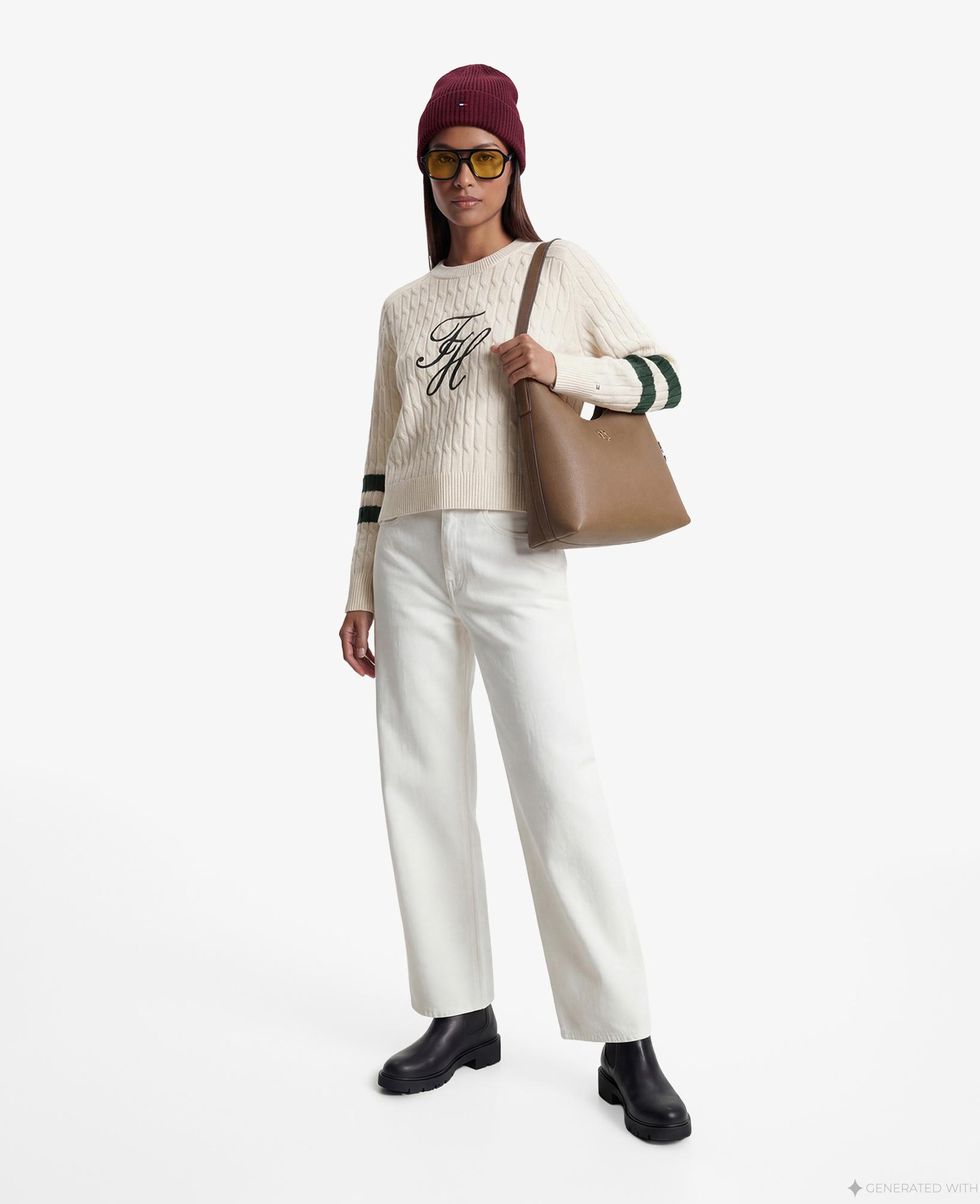 Tommy Hilfiger Textured Graphic Kadın Bej Triko