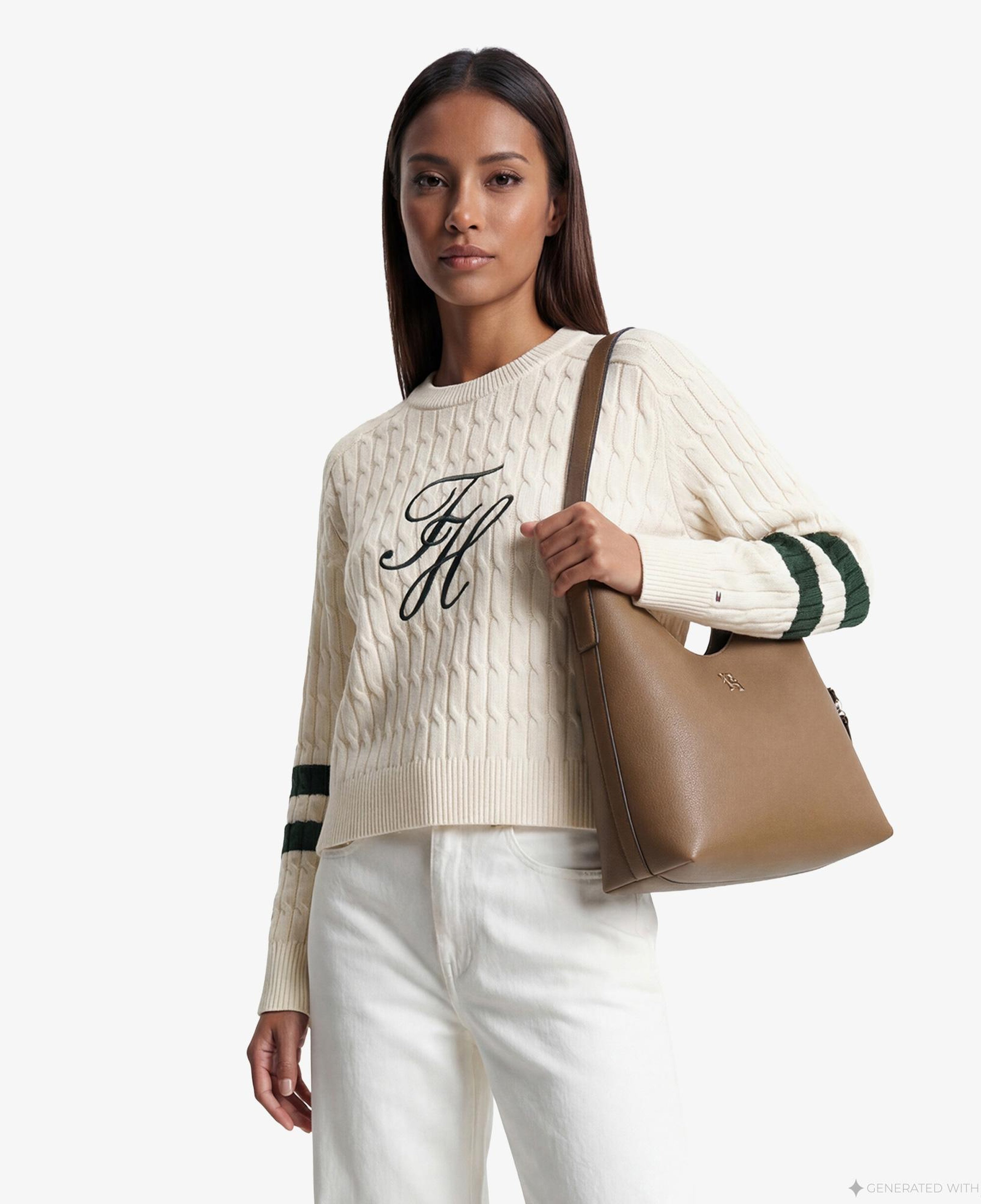 Tommy Hilfiger Textured Graphic Kadın Bej Triko