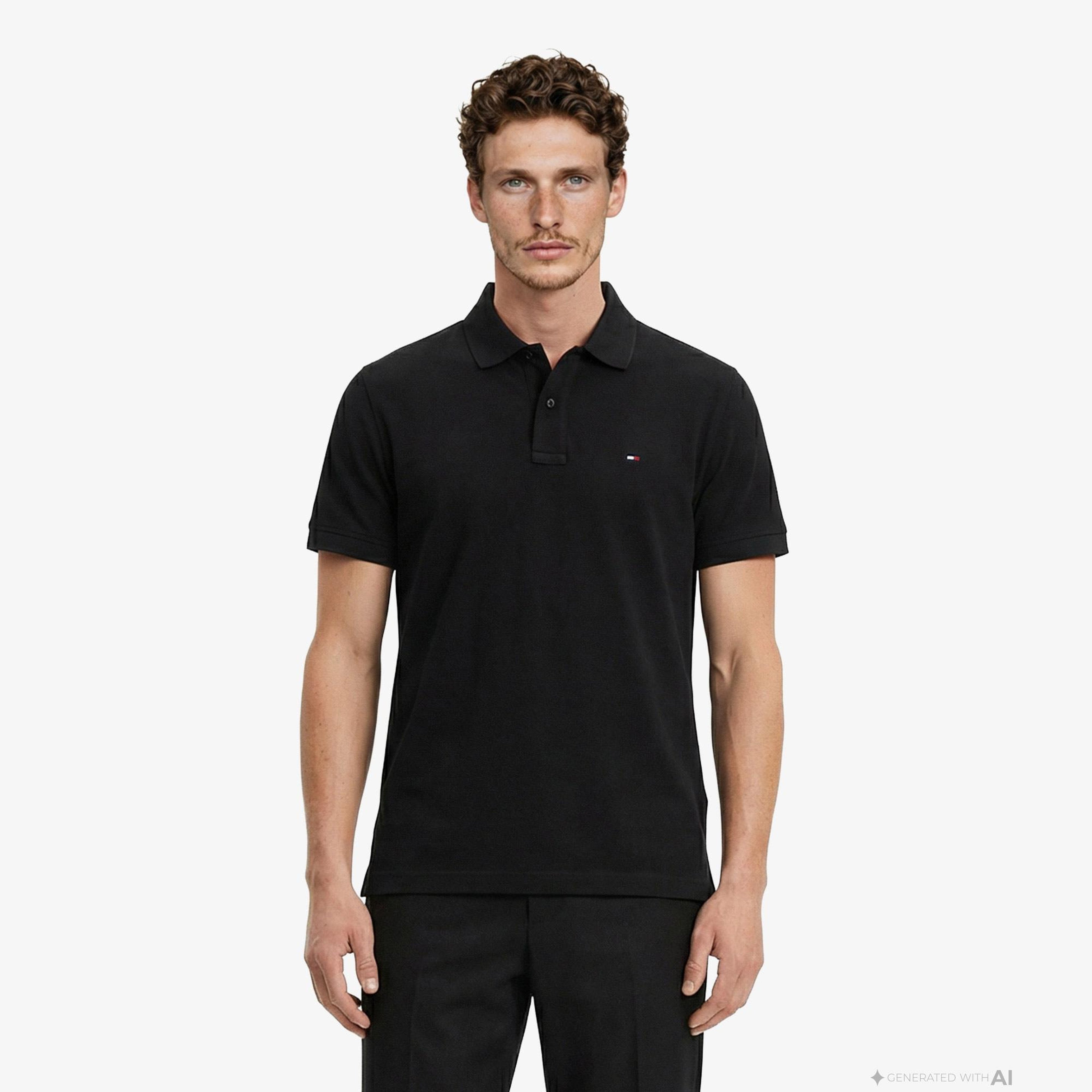 Tommy Hilfiger Classic Flag Erkek Siyah Polo Yaka T-Shirt