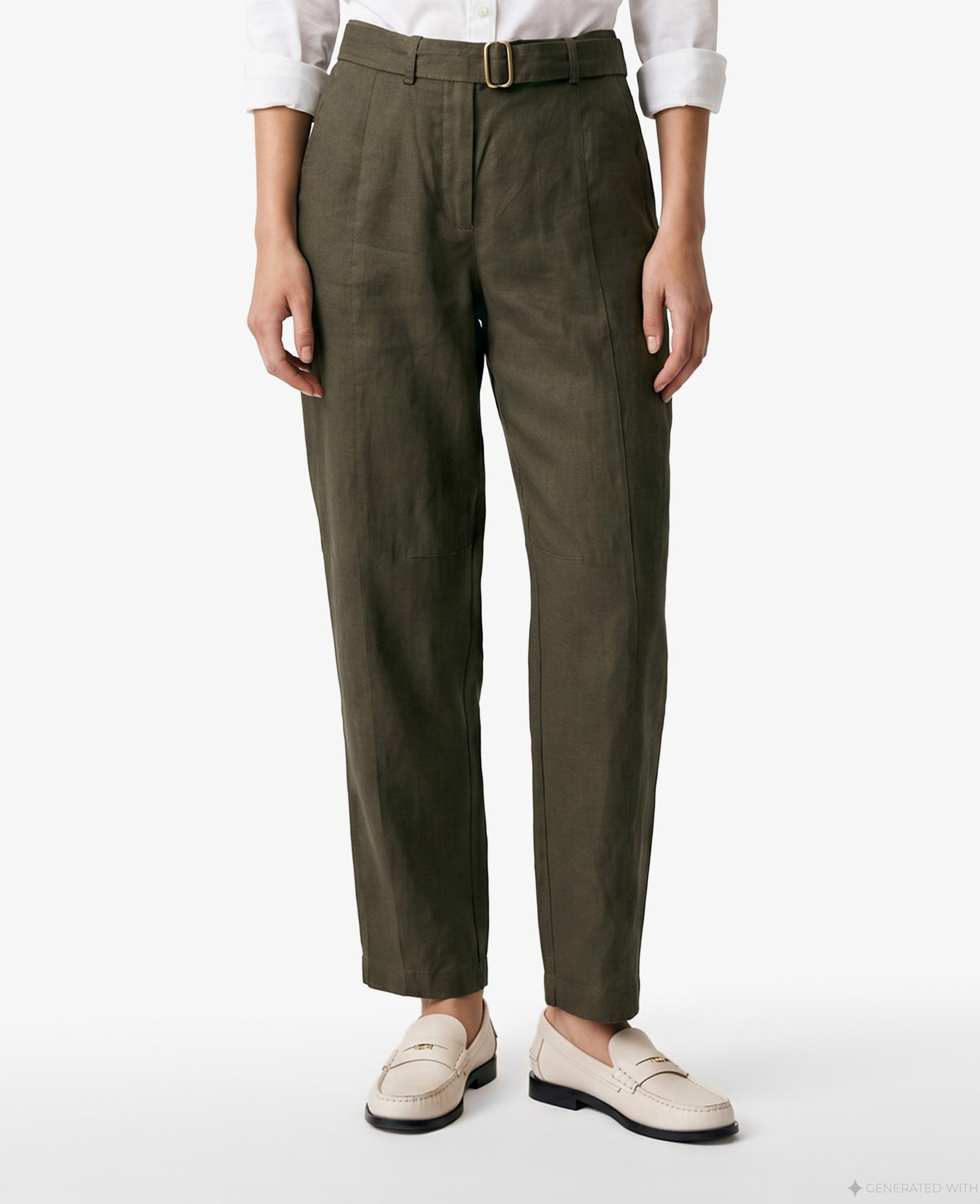 Tommy Hilfiger Utility Kadın Yeşil Keten Pantolon