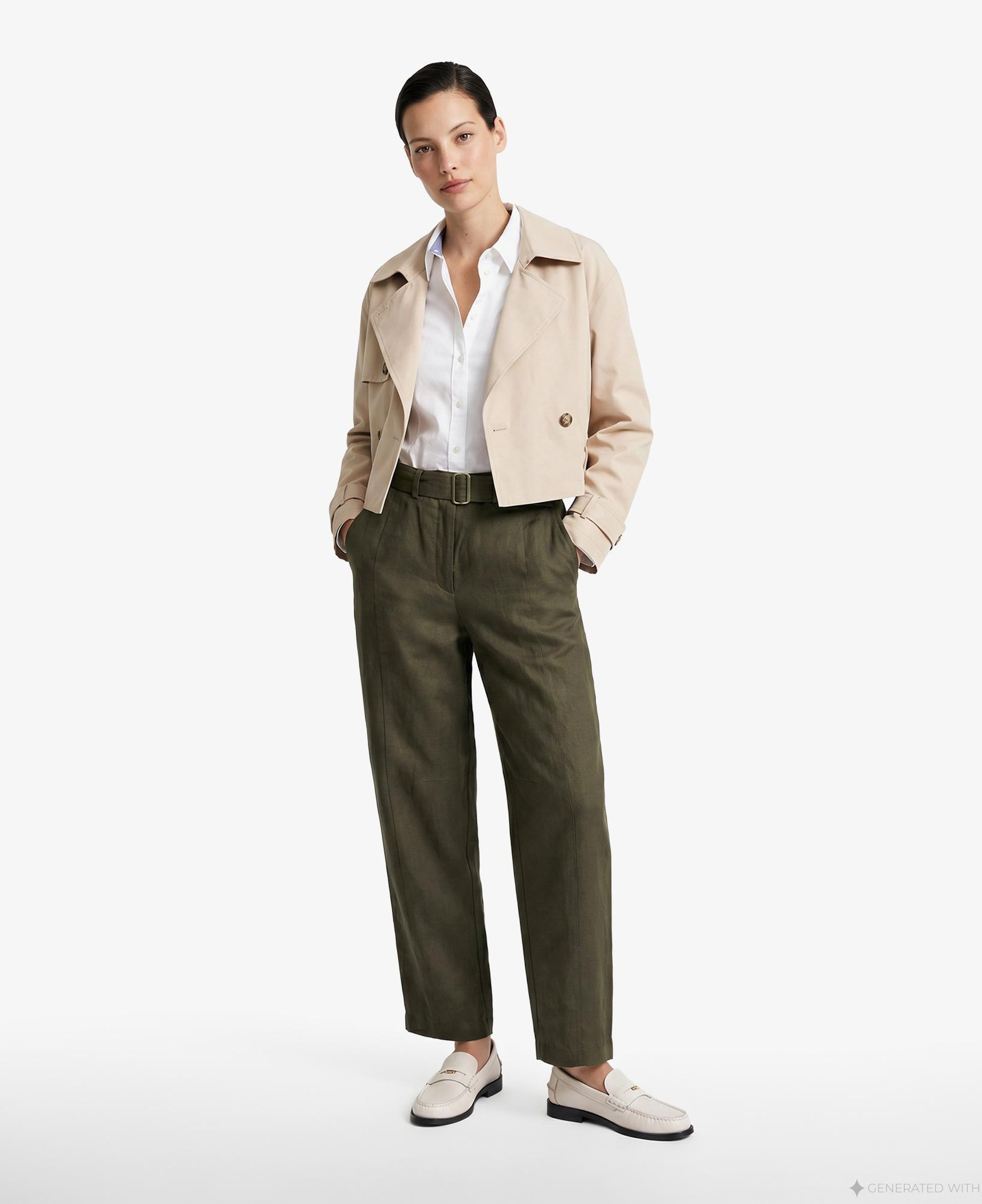 Tommy Hilfiger Utility Kadın Yeşil Keten Pantolon