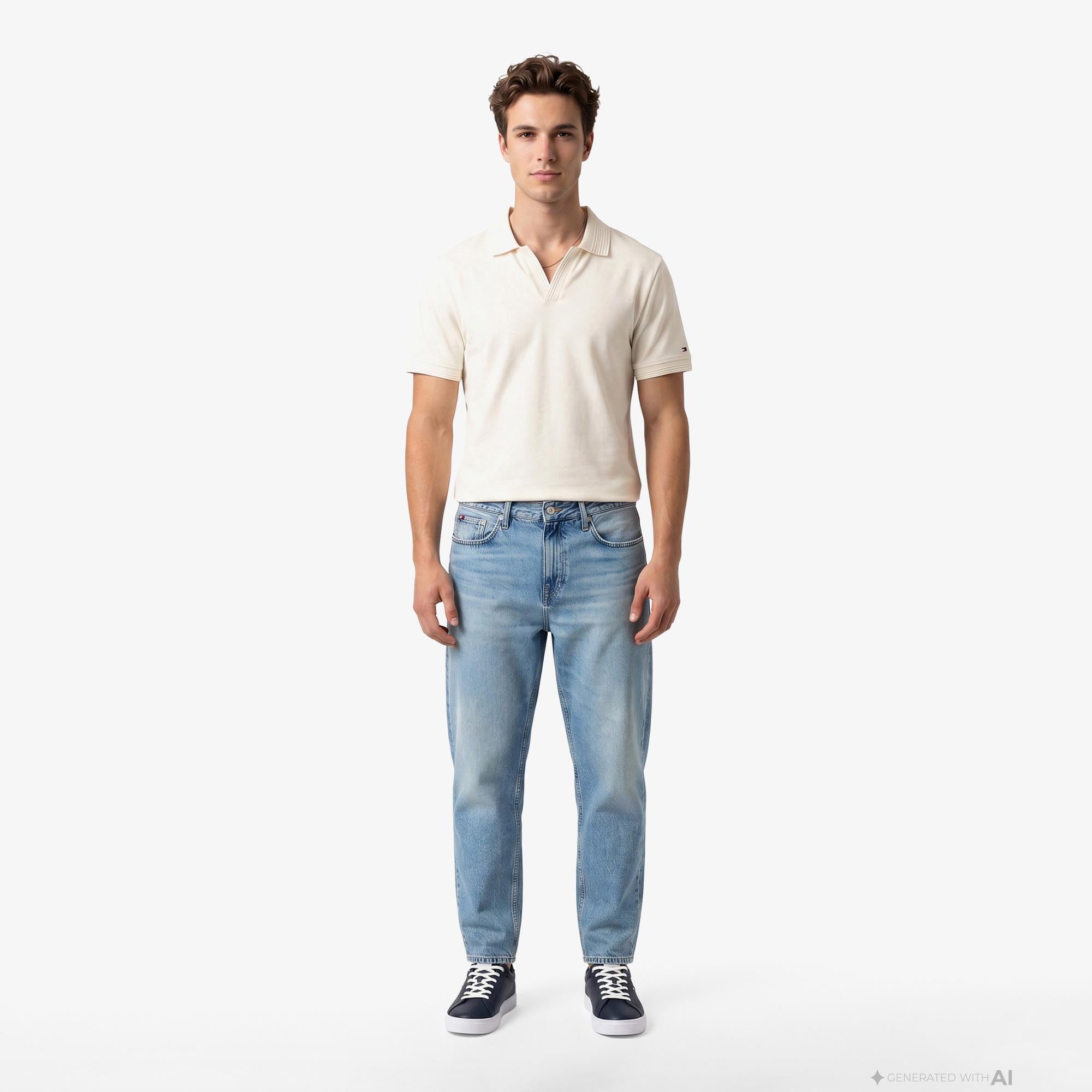 Tommy Hilfiger Erkek Krem Rengi Polo Yaka T-Shirt