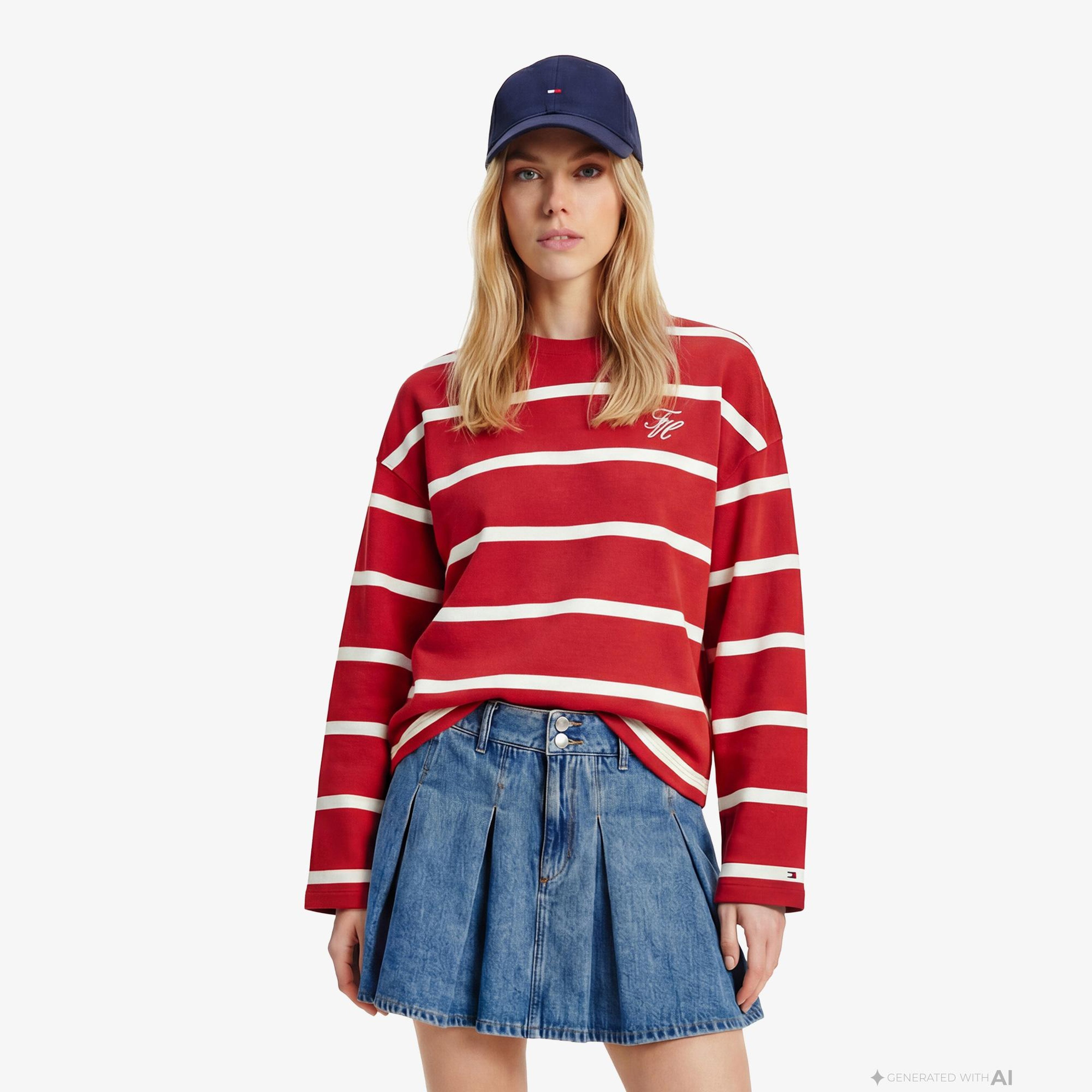 Tommy Hilfiger Script Kadın Kırmızı Sweatshirt