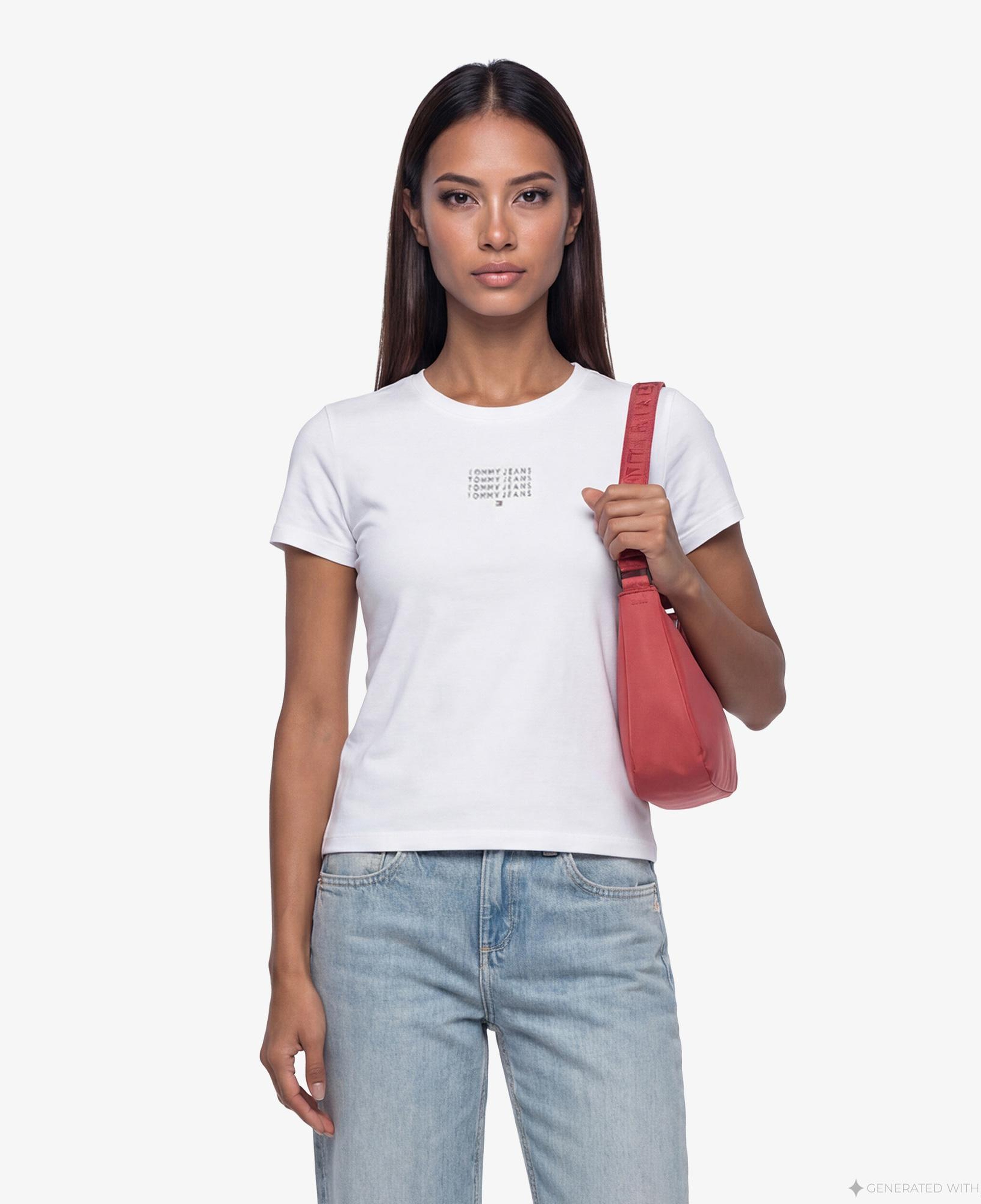 Tommy Hilfiger Linear Kadın Beyaz T-Shirt