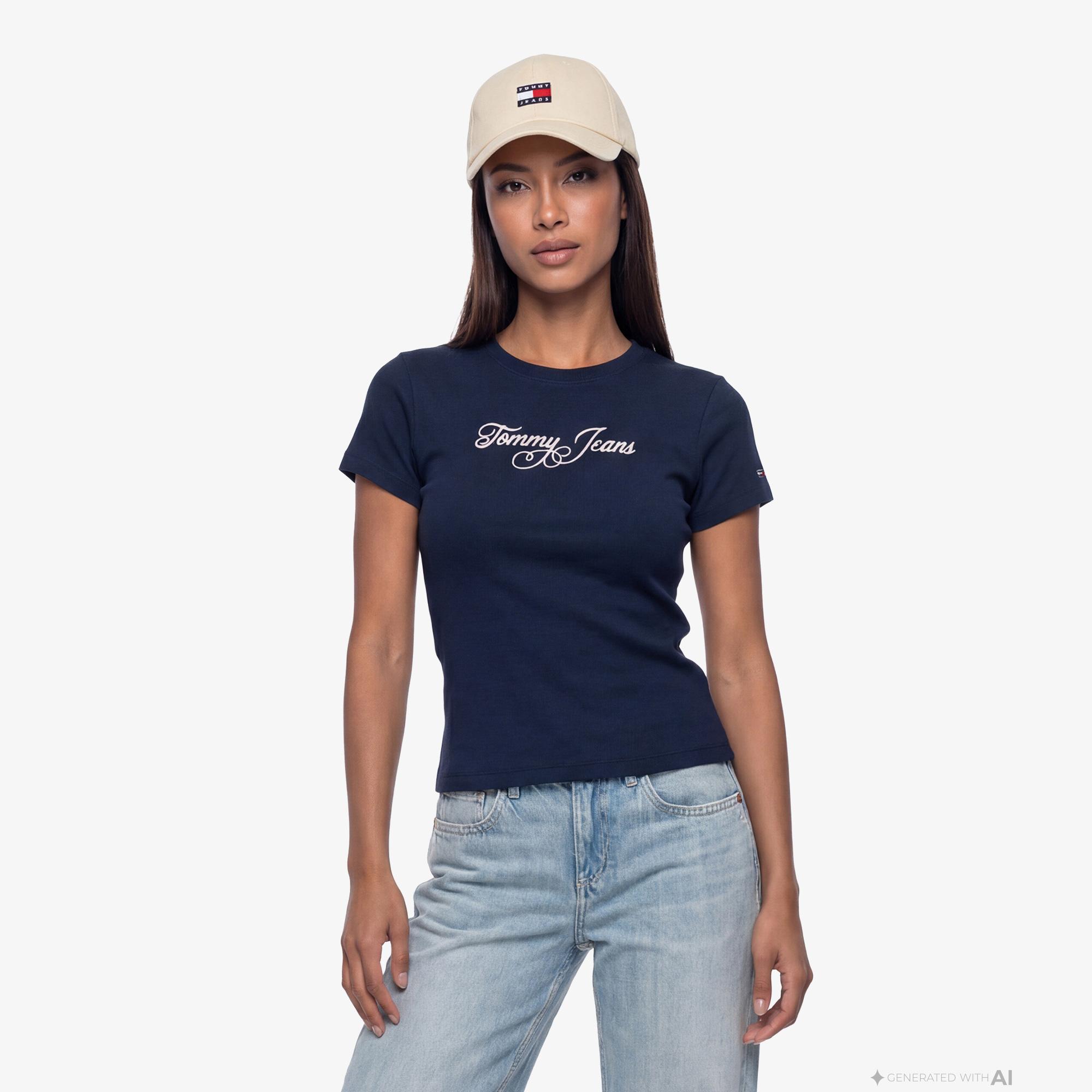 Tommy Hilfiger Essential Logo Kadın Lacivert T-Shirt