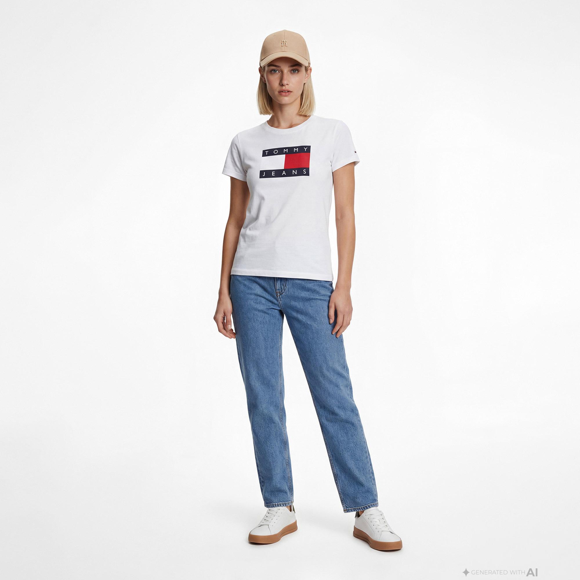 Tommy Hilfiger Flag Kadın Beyaz T-Shirt