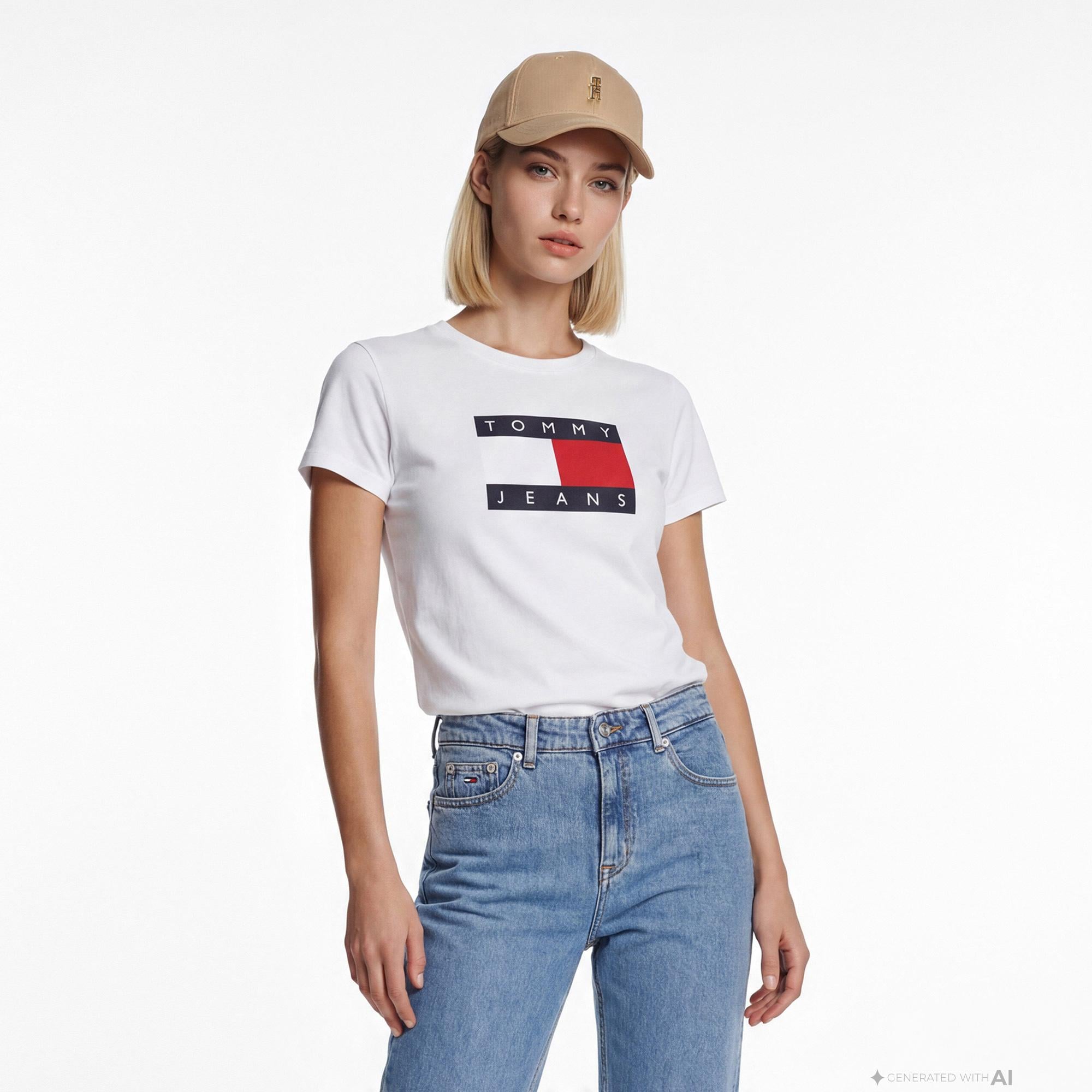 Tommy Hilfiger Flag Kadın Beyaz T-Shirt