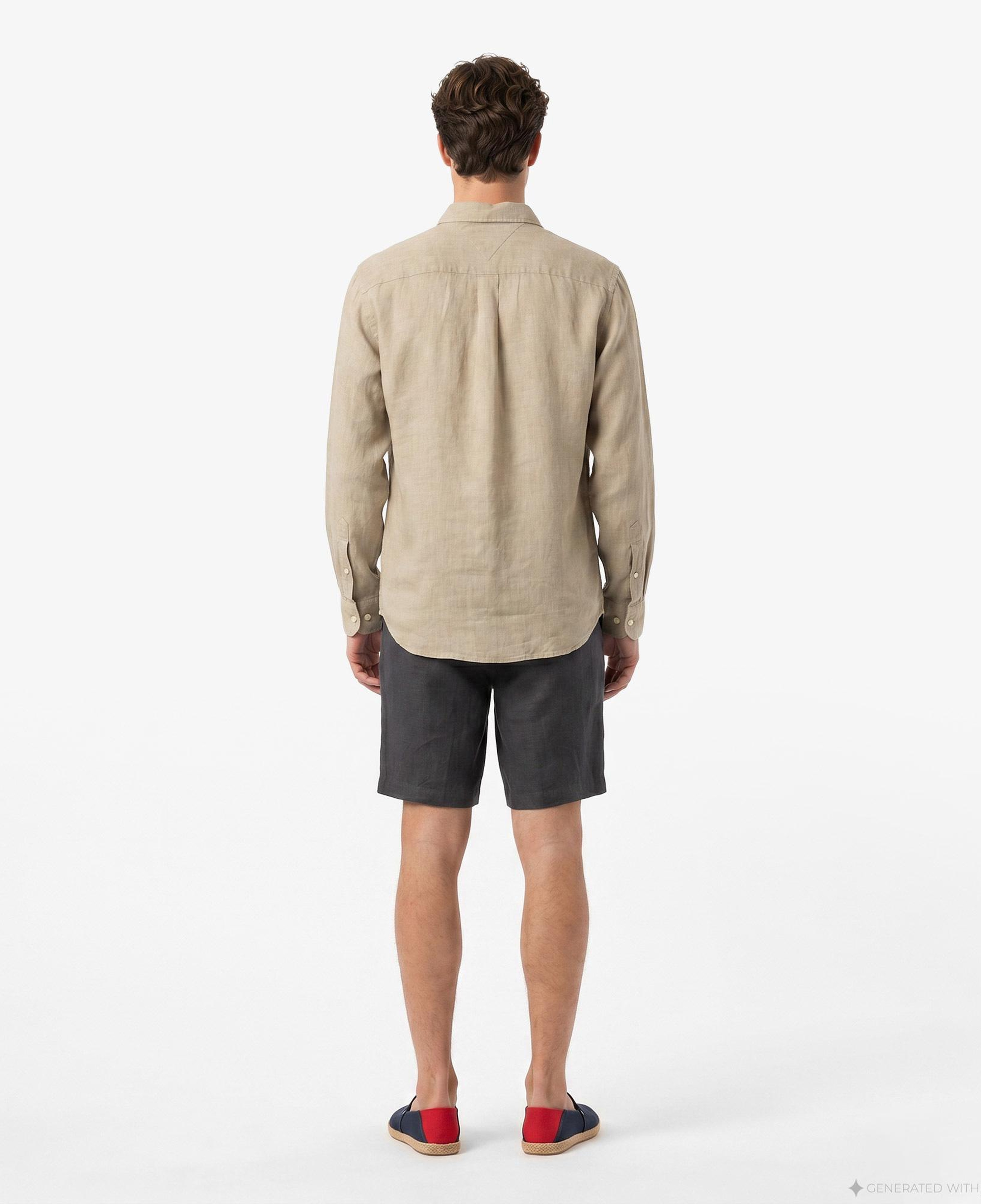 Tommy Hilfiger Seasonal Quality Erkek Haki Keten Gömlek