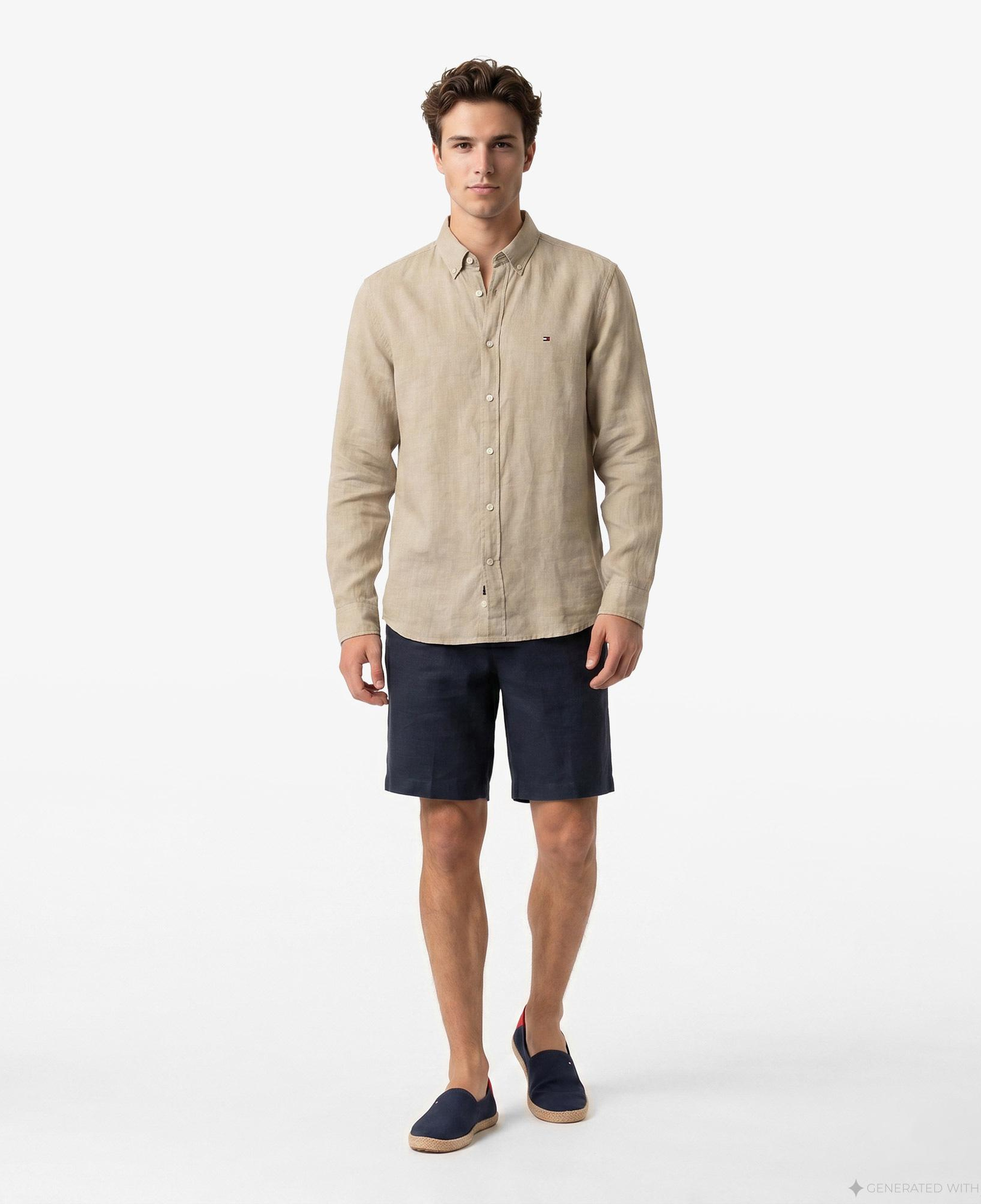 Tommy Hilfiger Seasonal Quality Erkek Haki Keten Gömlek