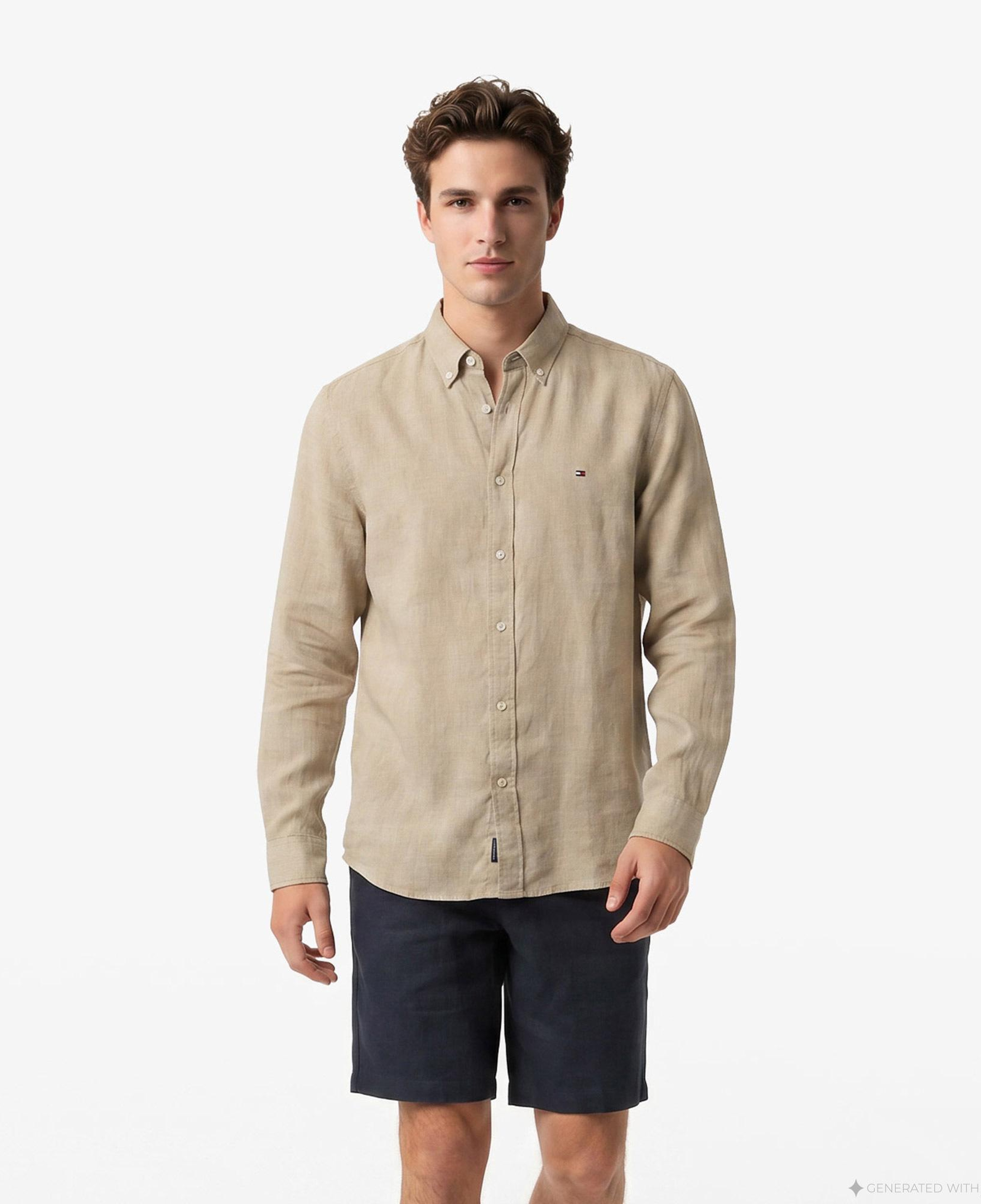 Tommy Hilfiger Seasonal Quality Erkek Haki Keten Gömlek