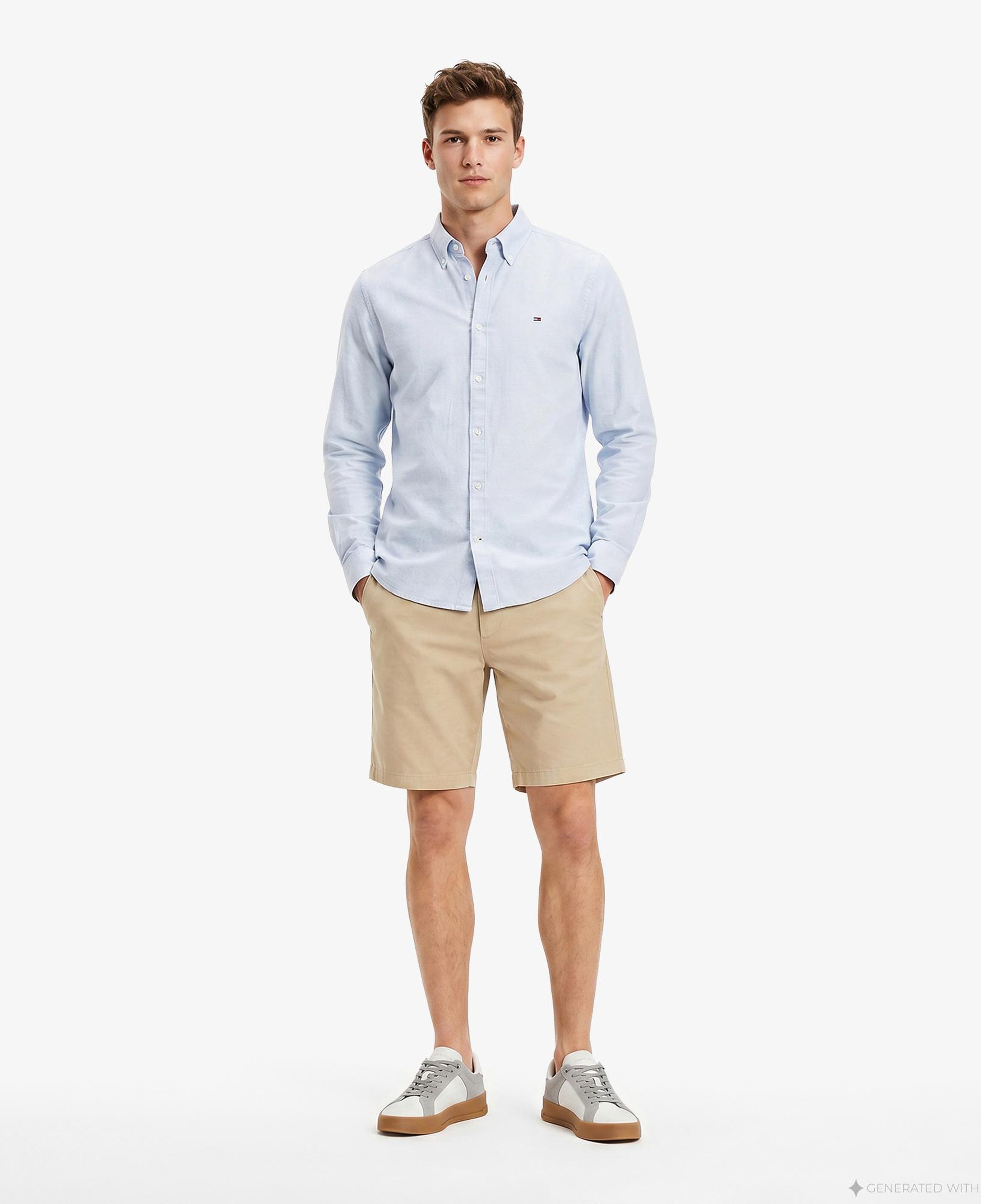 Tommy Hilfiger Erkek Mavi Keten Gömlek