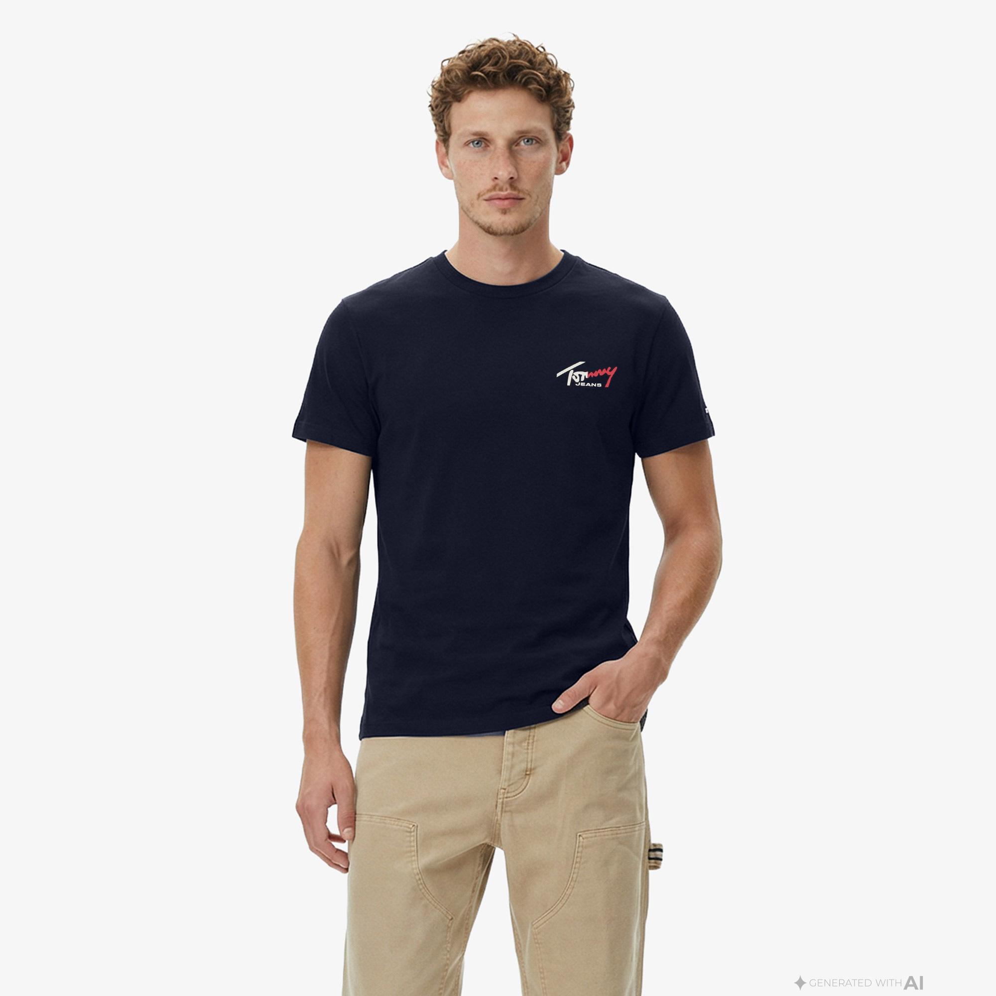 Tommy Hilfiger Signature Erkek Lacivert T-Shirt