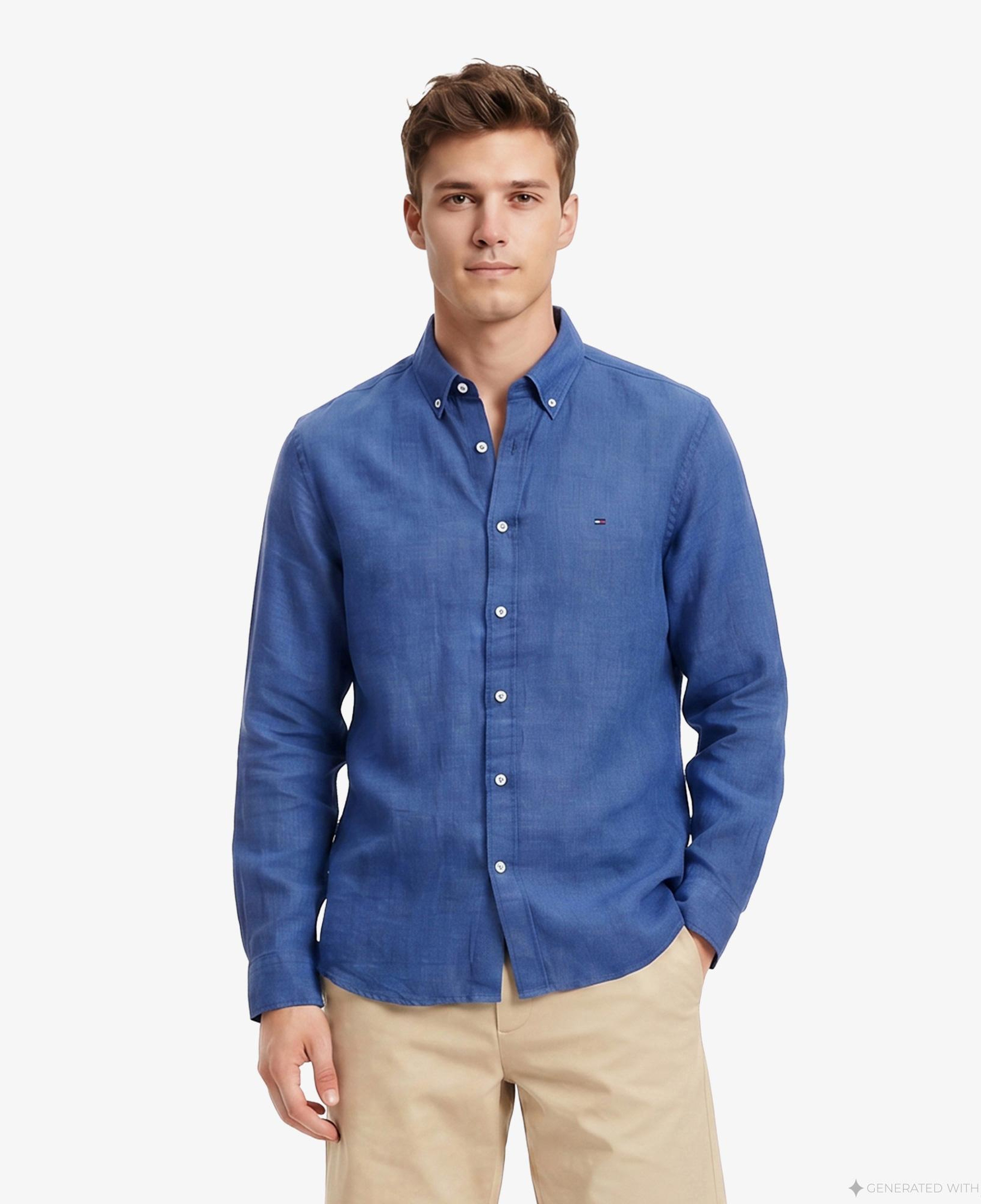 Tommy Hilfiger Seasonal Quality Erkek Mavi Keten Gömlek