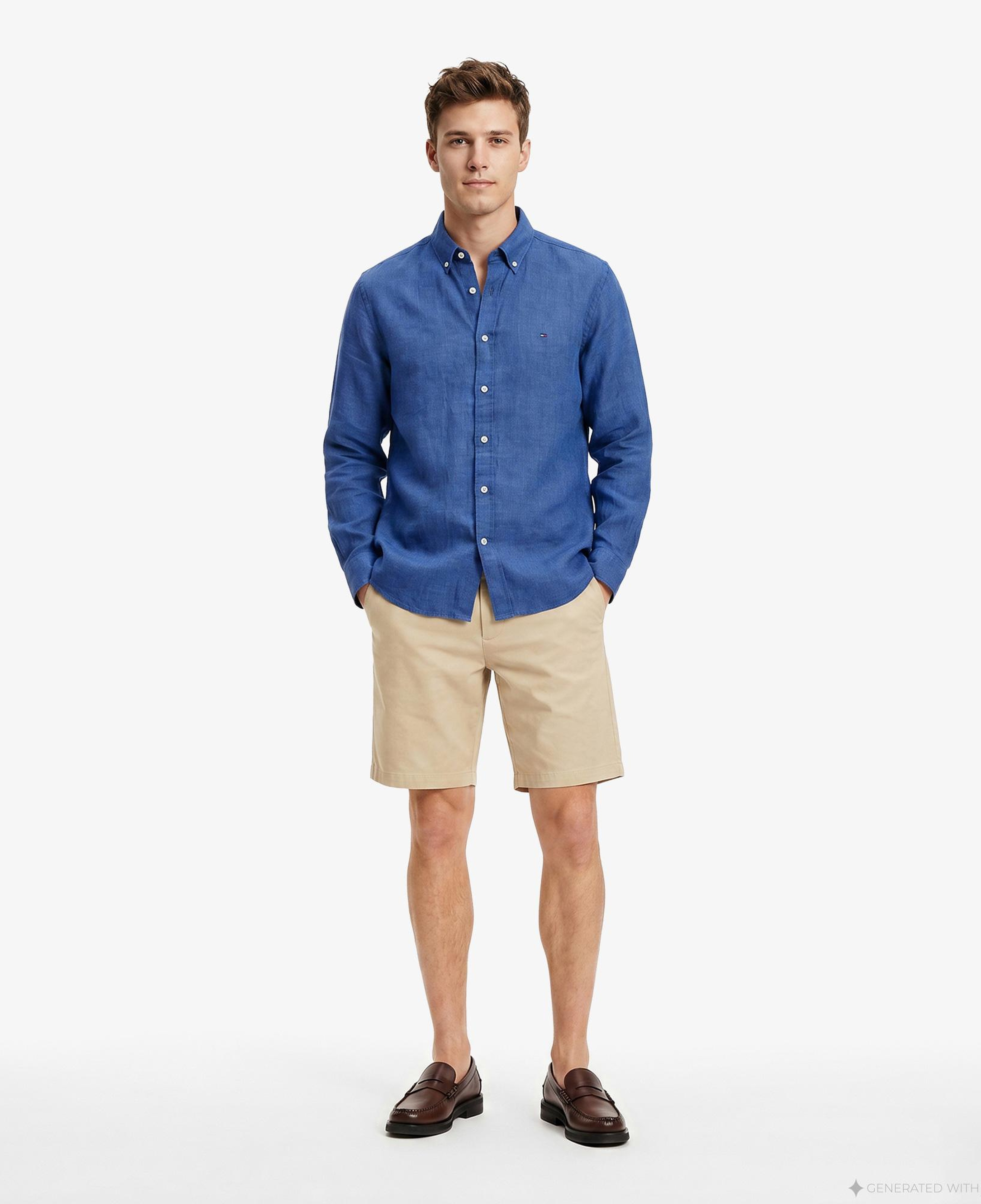 Tommy Hilfiger Seasonal Quality Erkek Mavi Keten Gömlek
