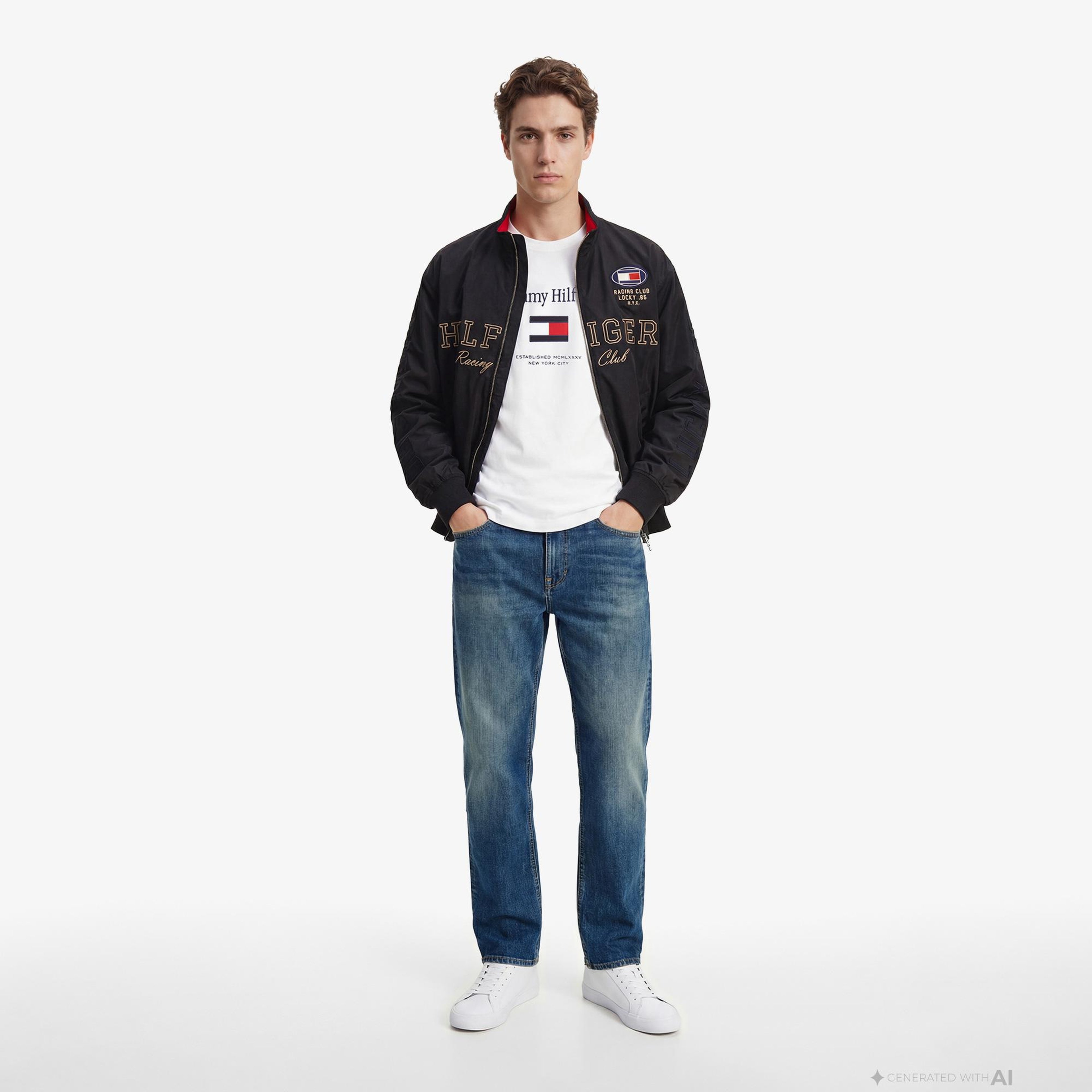 Tommy Hilfiger Abo Embro Flag Erkek Beyaz T-Shirt