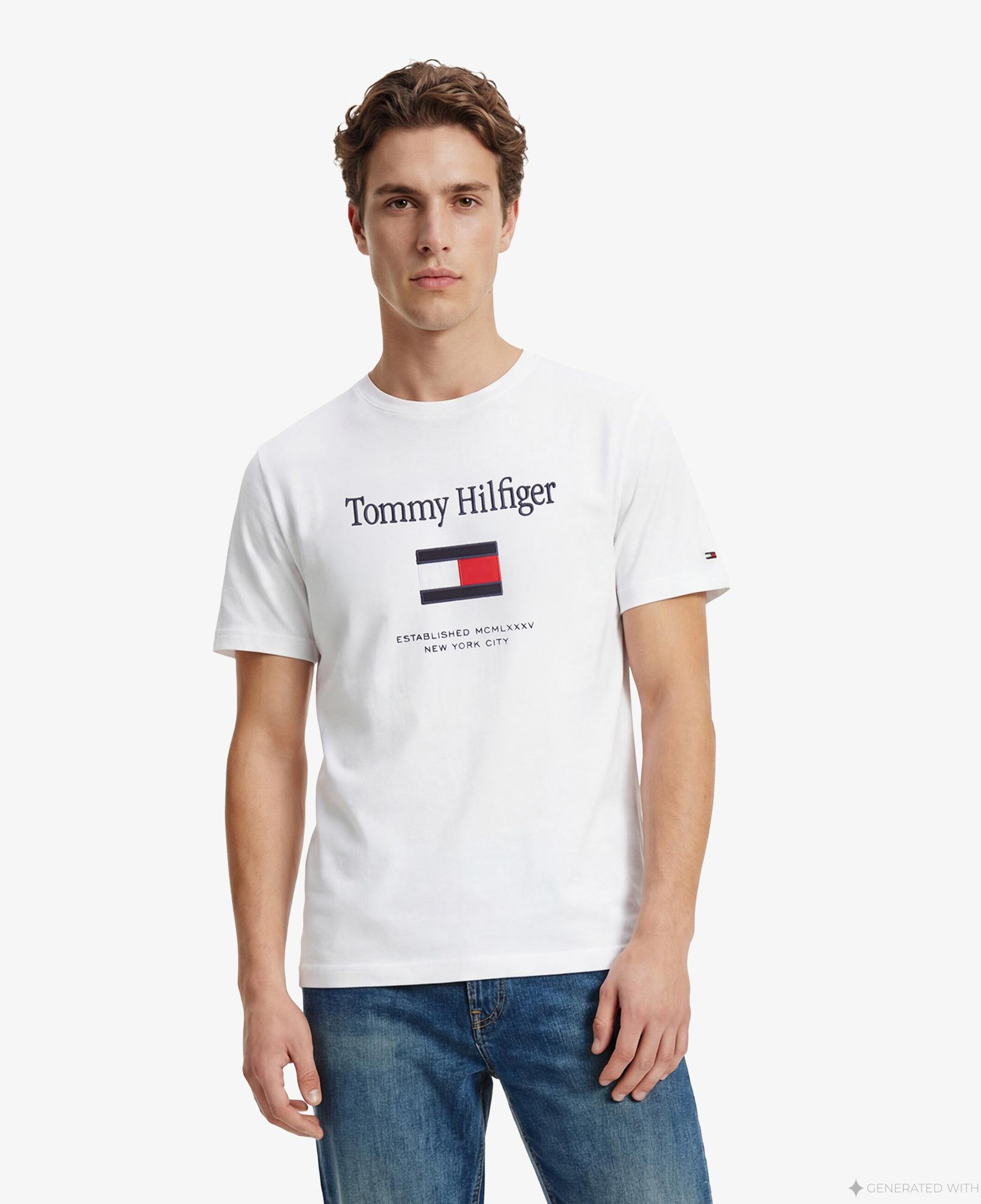 Tommy Hilfiger Abo Embro Flag Erkek Beyaz T-Shirt