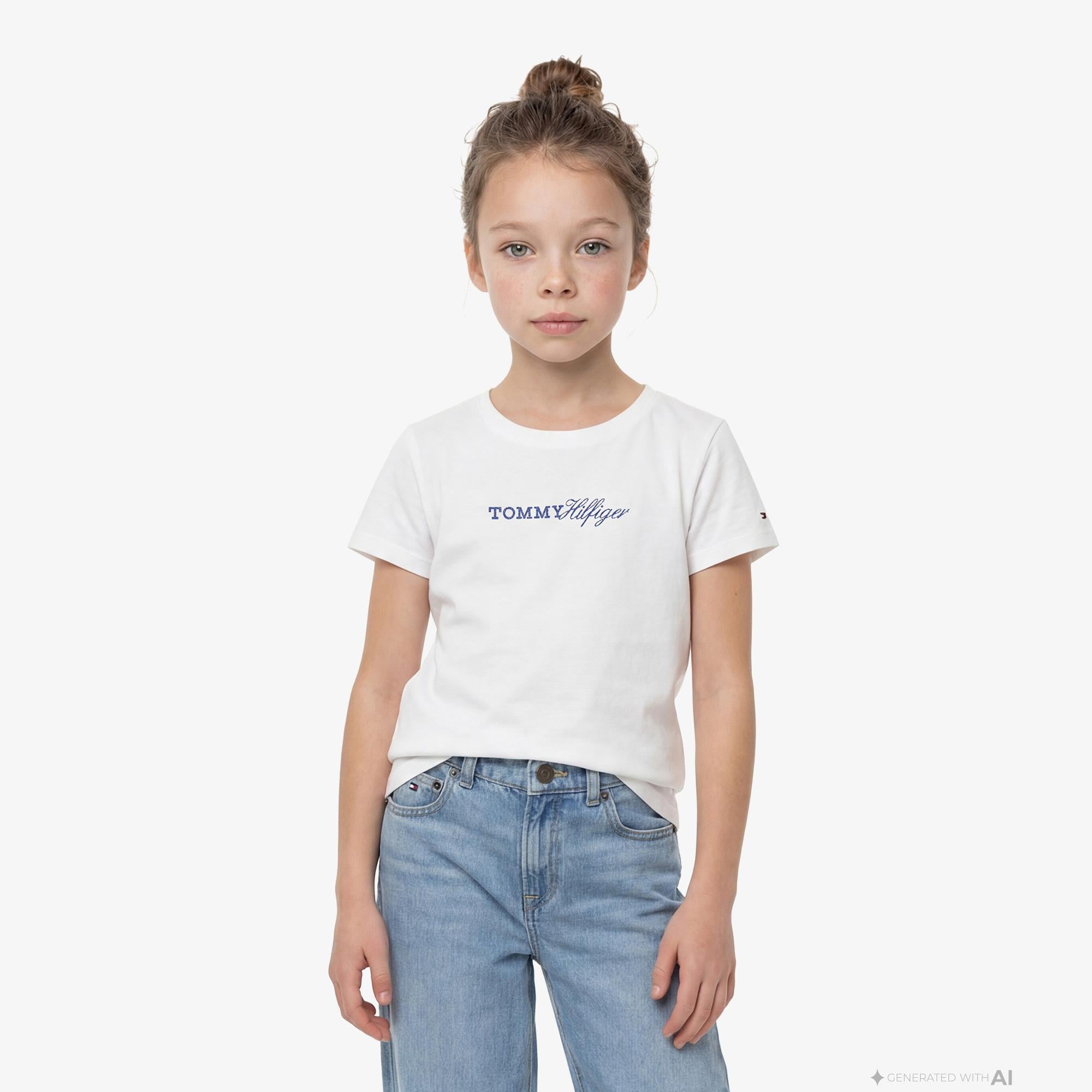 Tommy Hilfiger Script Çocuk Beyaz T-Shirt
