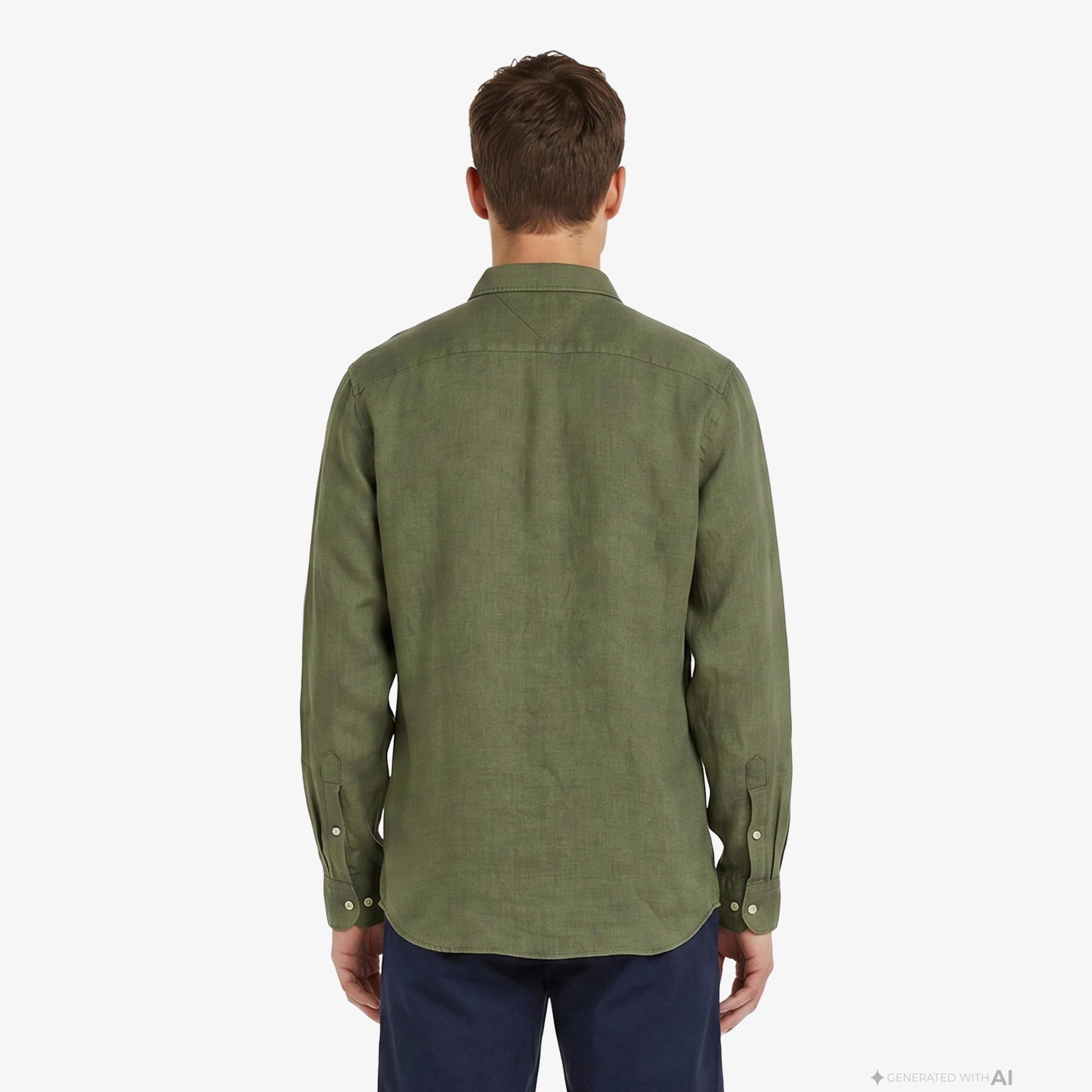 Tommy Hilfiger Seasonal Quality Erkek Yeşil Keten Gömlek